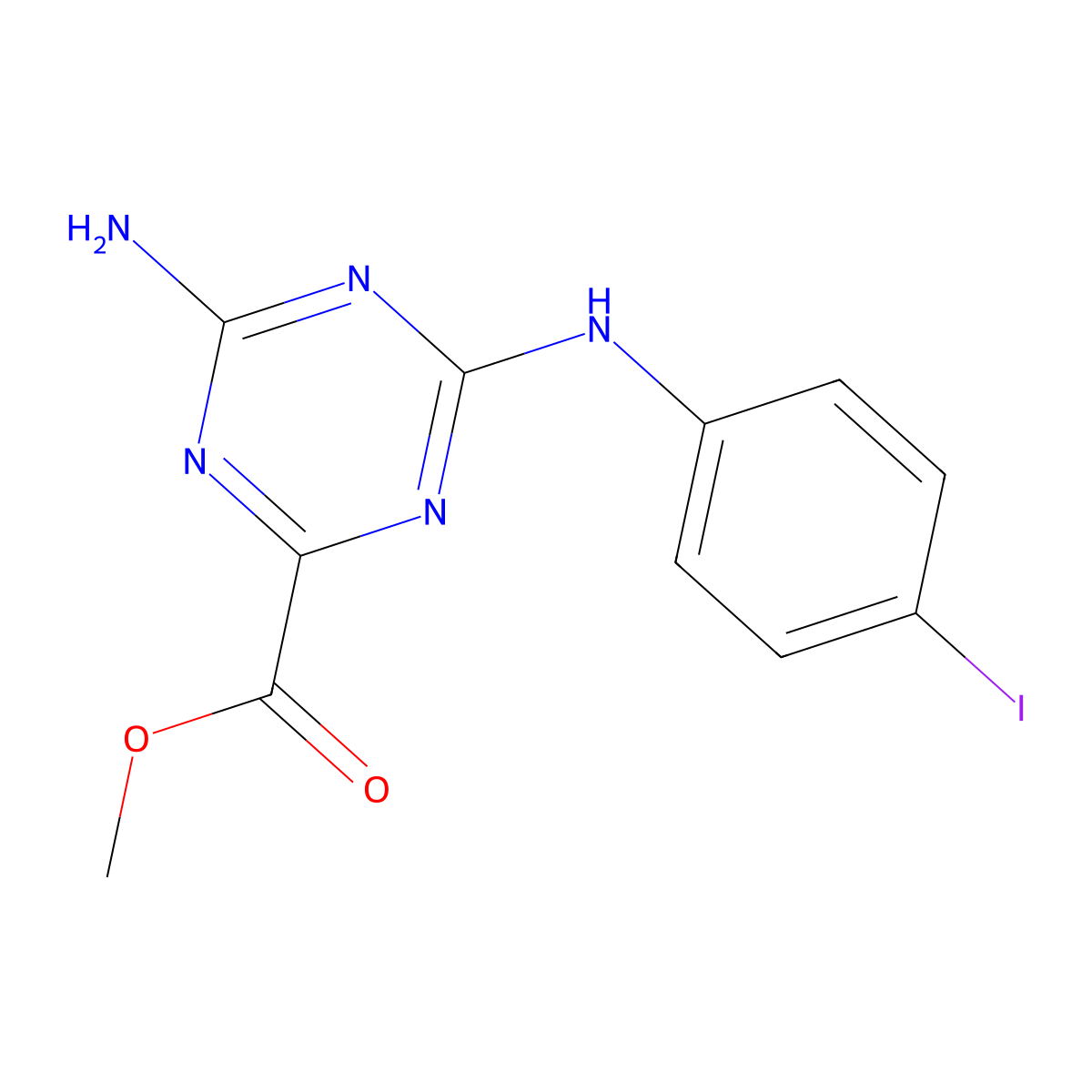 Methyl 4-amino-6-((4-iodophenyl)amino)-1,3,5-triazine-2-carboxylate molecular structure, CAS 2400954-16-5
