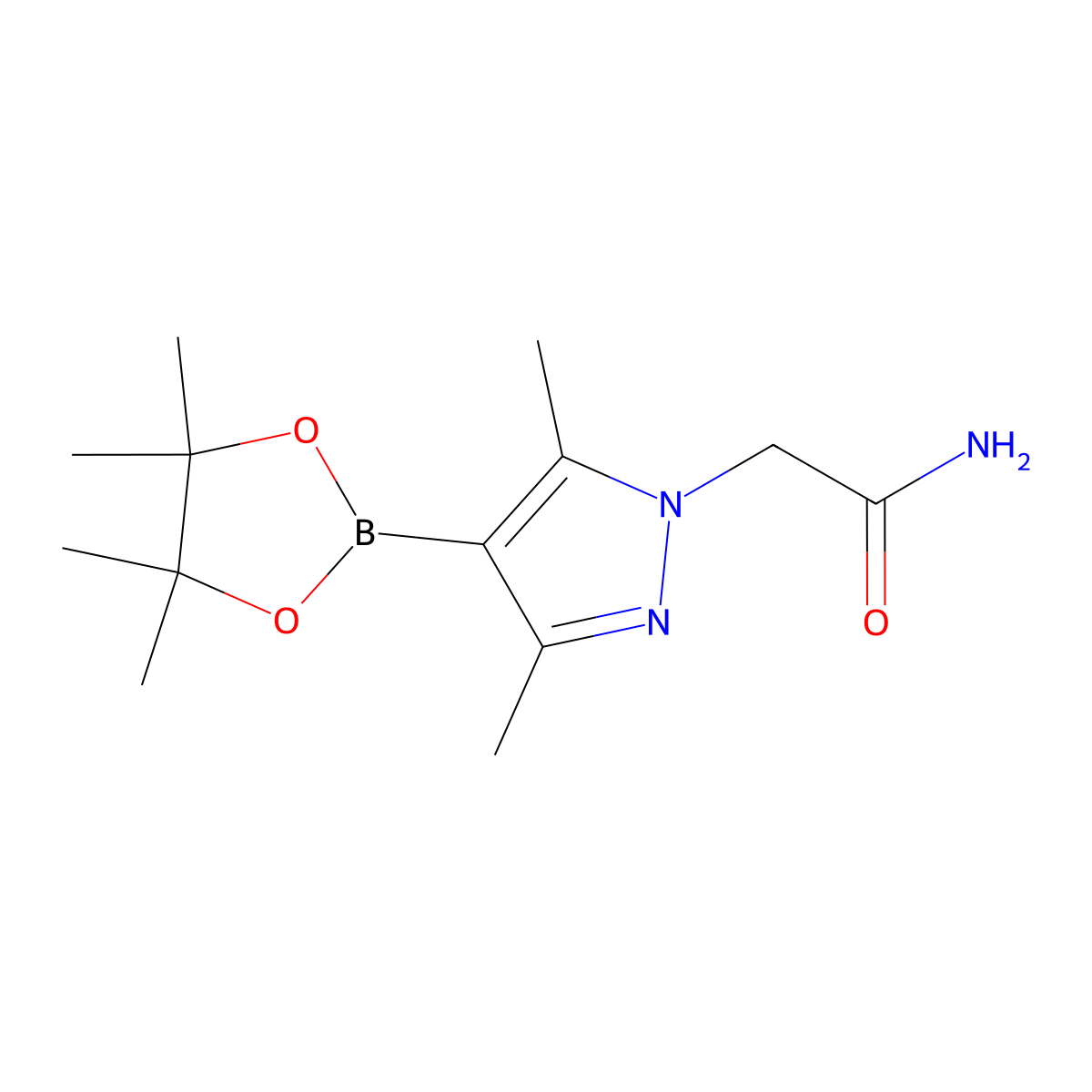 2-[3,5-dimethyl-4-(4,4,5,5-tetramethyl-1,3,2-dioxaborolan-2-yl)-1H-pyrazol-1-yl]acetamide molecular structure, CAS 2401003-55-0