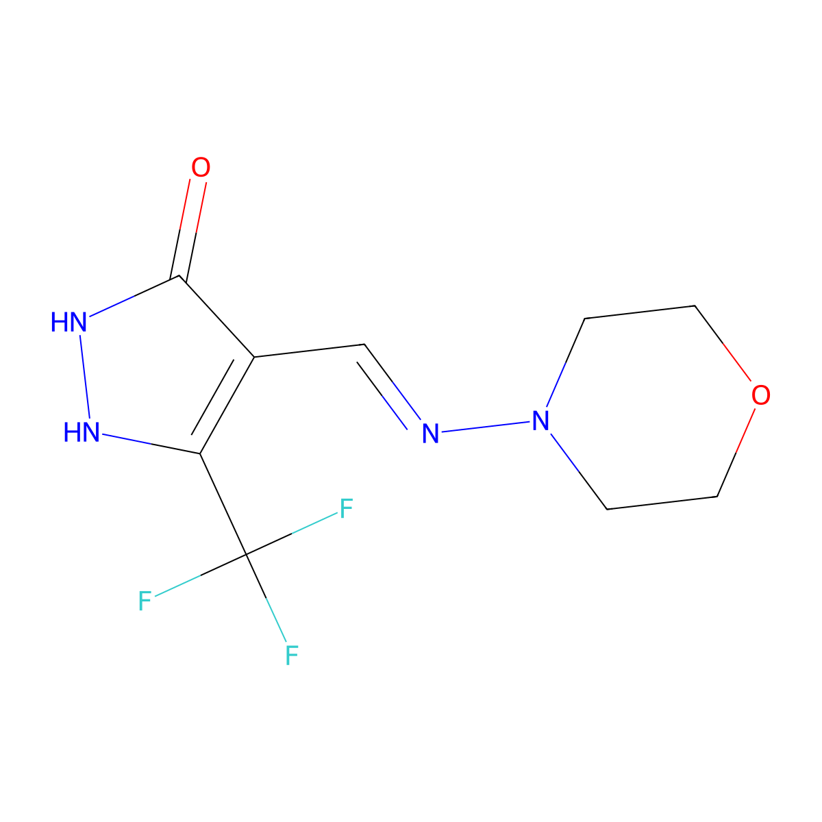 4-(Morpholin-4-yliminomethyl)-5-(trifluoromethyl)-1,2-dihydropyrazol-3-one molecular structure, CAS 240115-95-1