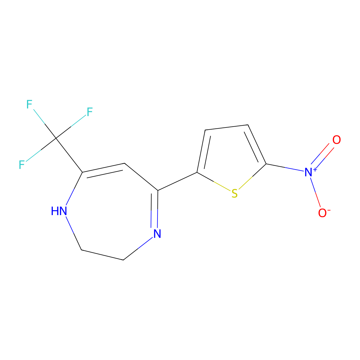 5-(5-nitrothiophen-2-yl)-7-(trifluoromethyl)-2,3-dihydro-1H-1,4-diazepine molecular structure, CAS 240122-26-3