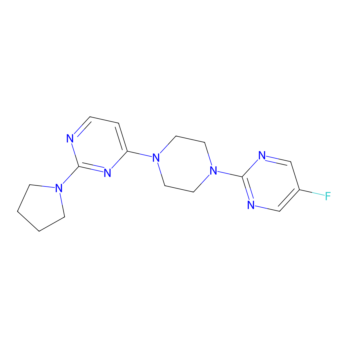 4-[4-(5-Fluoropyrimidin-2-yl)piperazin-1-yl]-2-(pyrrolidin-1-yl)pyrimidine molecular structure, CAS 2401251-73-6