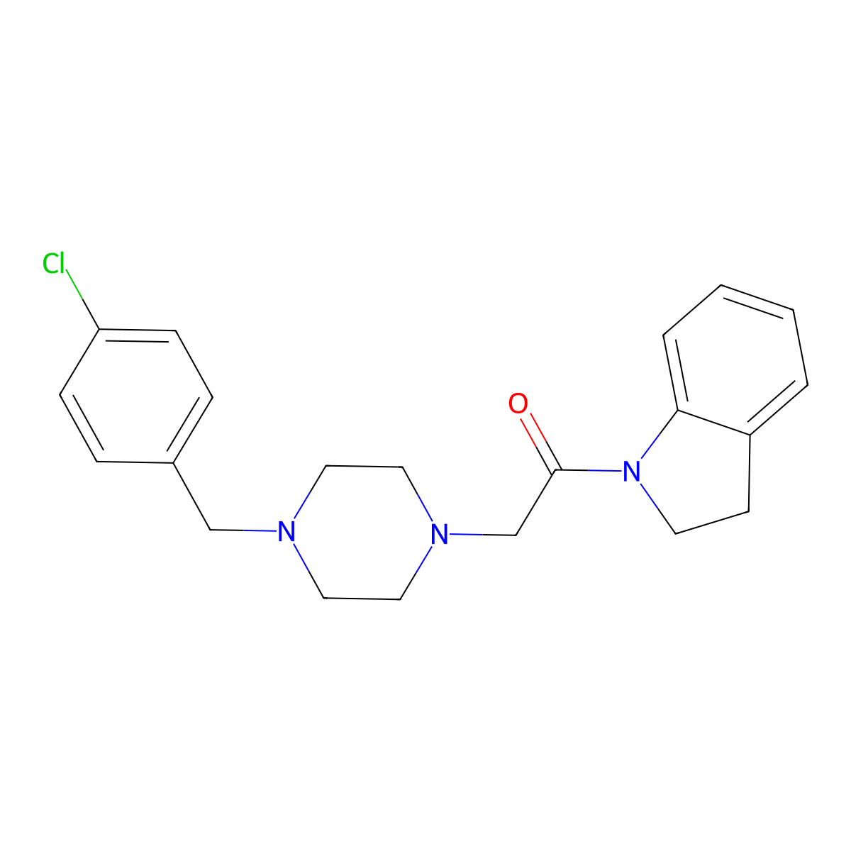 2-[4-[(4-Chlorophenyl)methyl]piperazin-1-yl]-1-(2,3-dihydroindol-1-yl)ethanone molecular structure, CAS 240127-55-3