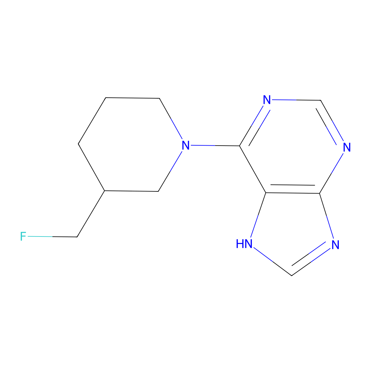 6-[3-(fluoromethyl)piperidin-1-yl]-9H-purine molecular structure, CAS 2401423-09-2
