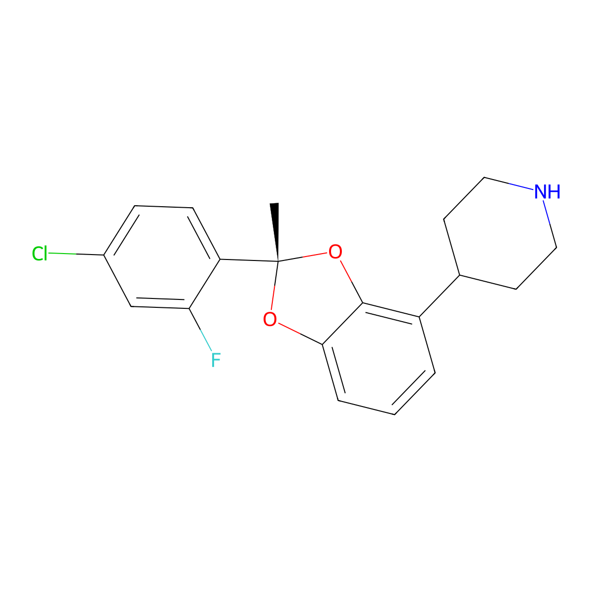(S)-4-(2-(4-Chloro-2-fluorophenyl)-2-methylbenzo[d][1,3]dioxol-4-yl)piperidine molecular structure, CAS 2401894-19-5
