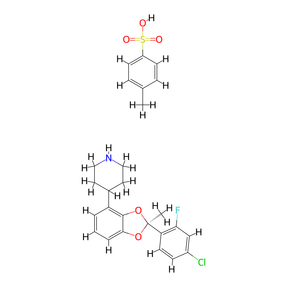 4-[(2S)-2-(4-chloro-2-fluoro-phenyl)-2-methyl-1,3-benzodioxol-4-yl]piperidine;4-methylbenzenesulfonic acid molecular structure, CAS 2401894-41-3