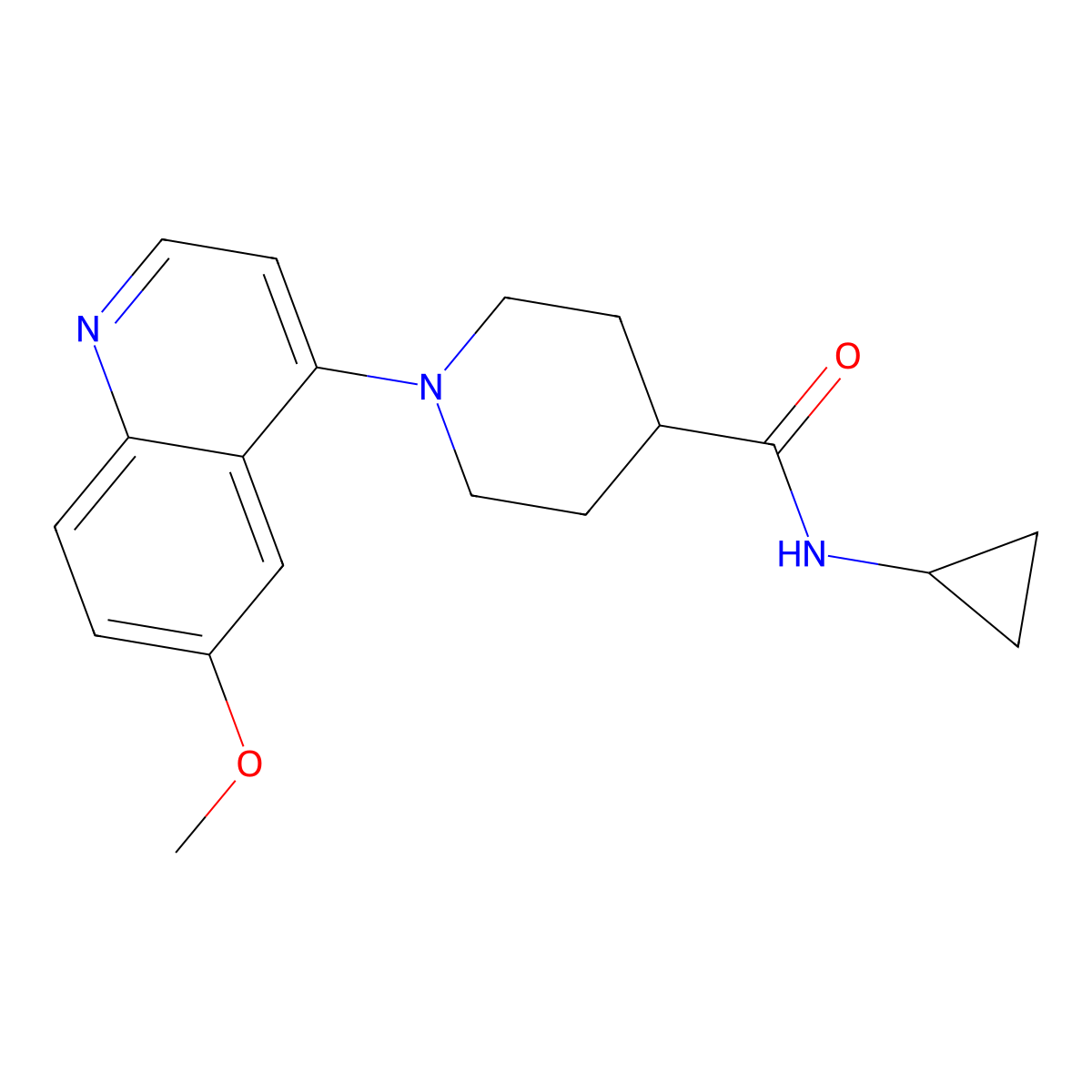 N-cyclopropyl-1-(6-methoxyquinolin-4-yl)piperidine-4-carboxamide molecular structure, CAS 2401995-63-7