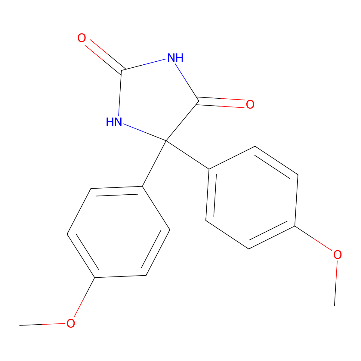 5,5-Bis(4-methoxyphenyl)imidazolidine-2,4-dione molecular structure, CAS 2402-44-0