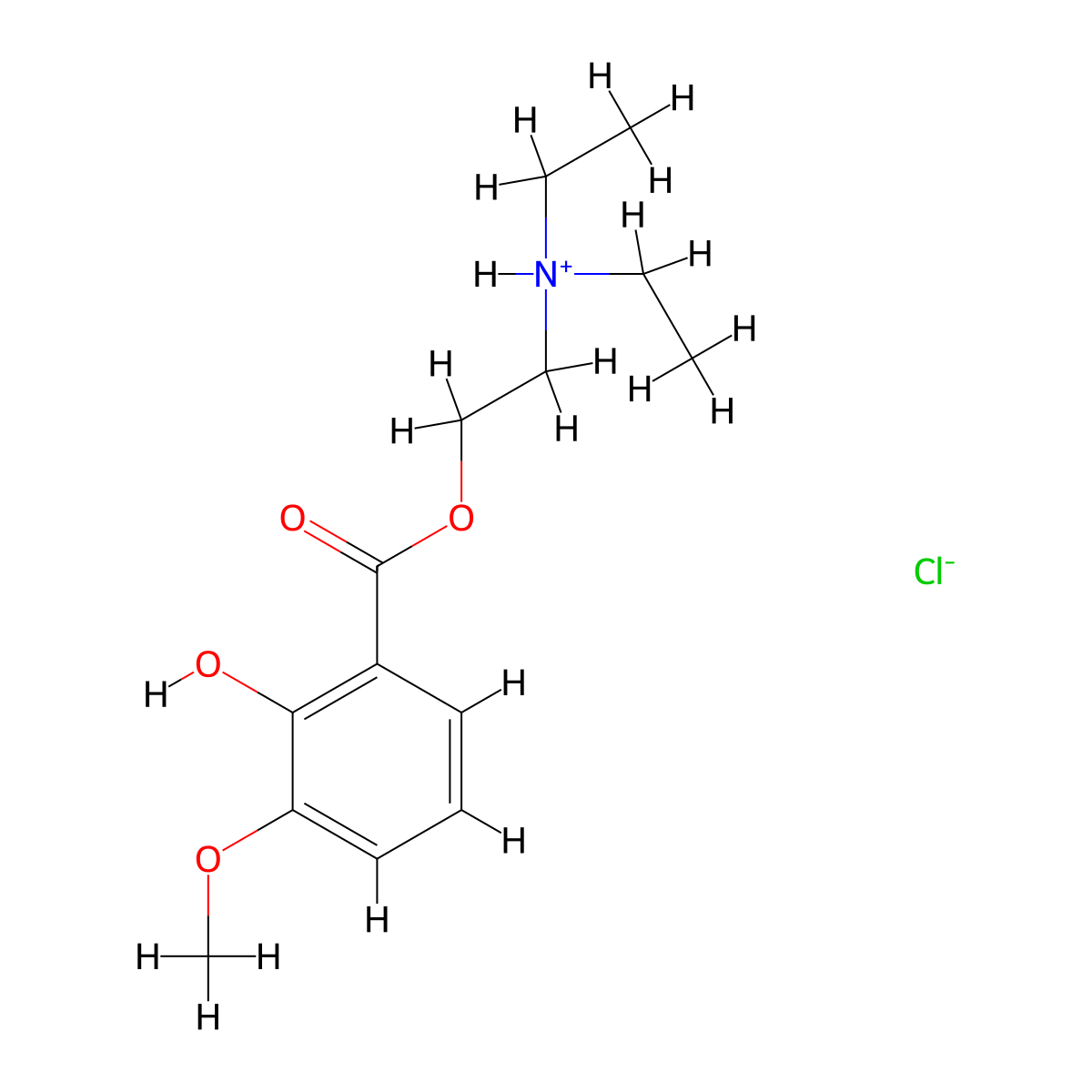 2-(Diethylamino)ethyl 2-hydroxy-3-methoxybenzoate--hydrogen chloride (1/1) molecular structure, CAS 24022-35-3