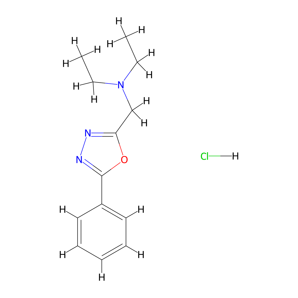 N-ethyl-N-((5-phenyl-1,3,4-oxadiazol-2-yl)methyl)ethanamine hydrochloride molecular structure, CAS 24023-64-1