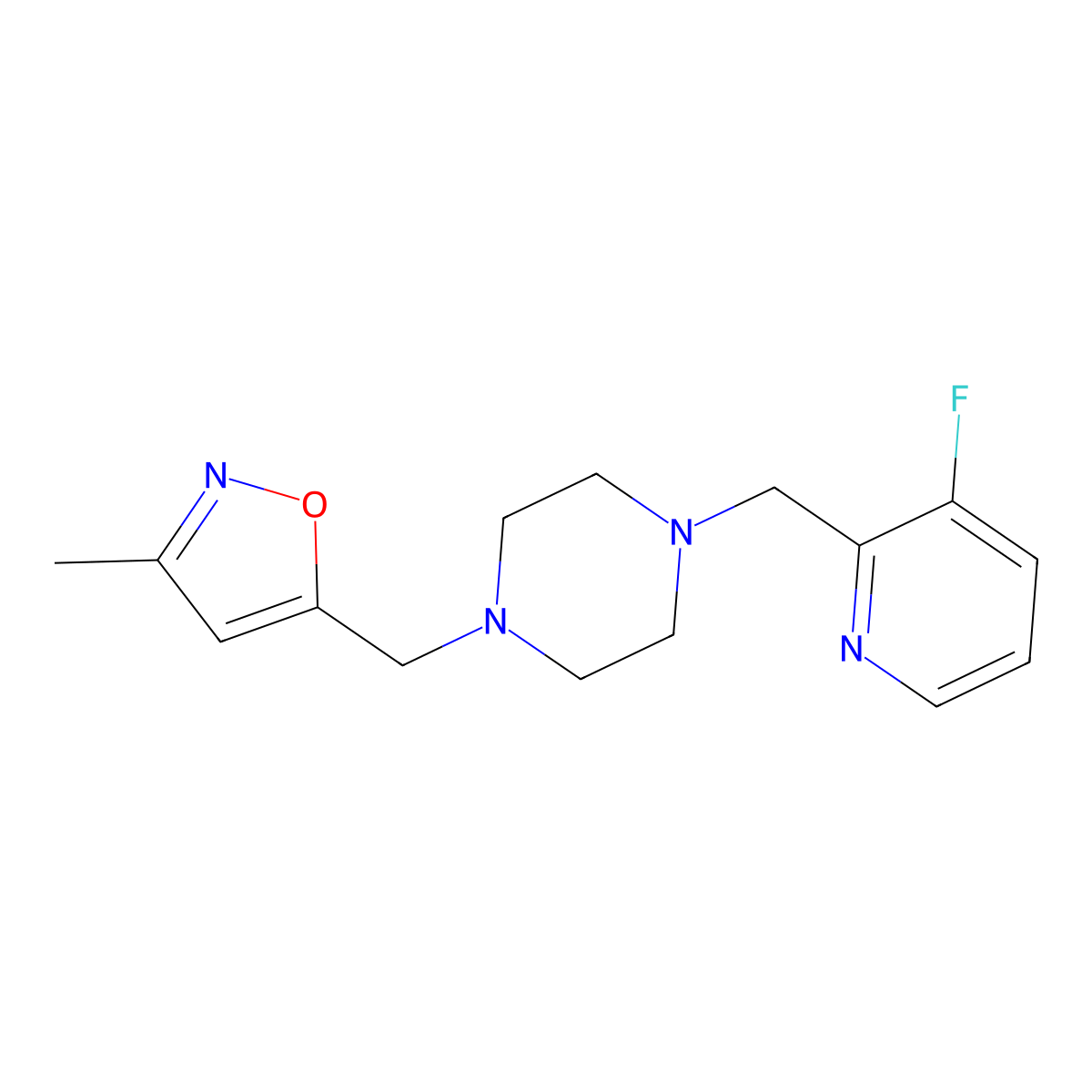 1-[(3-Fluoropyridin-2-yl)methyl]-4-[(3-methyl-1,2-oxazol-5-yl)methyl]piperazine molecular structure, CAS 2402311-84-4