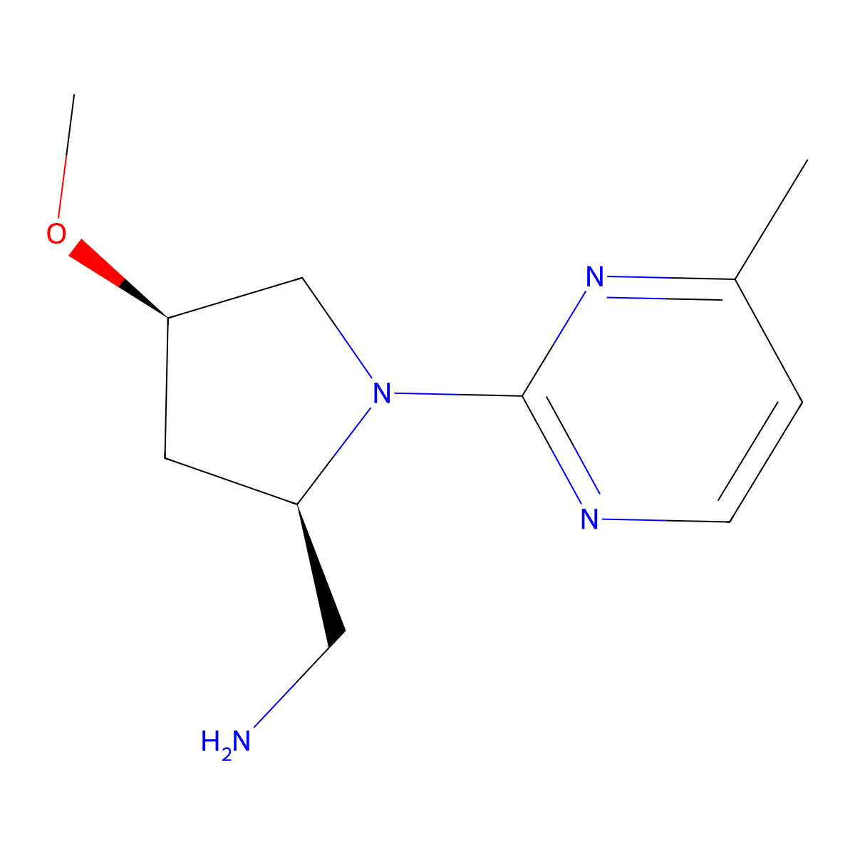 1-[(2R,4R)-4-methoxy-1-(4-methylpyrimidin-2-yl)pyrrolidin-2-yl]methanamine molecular structure, CAS 2402789-04-0