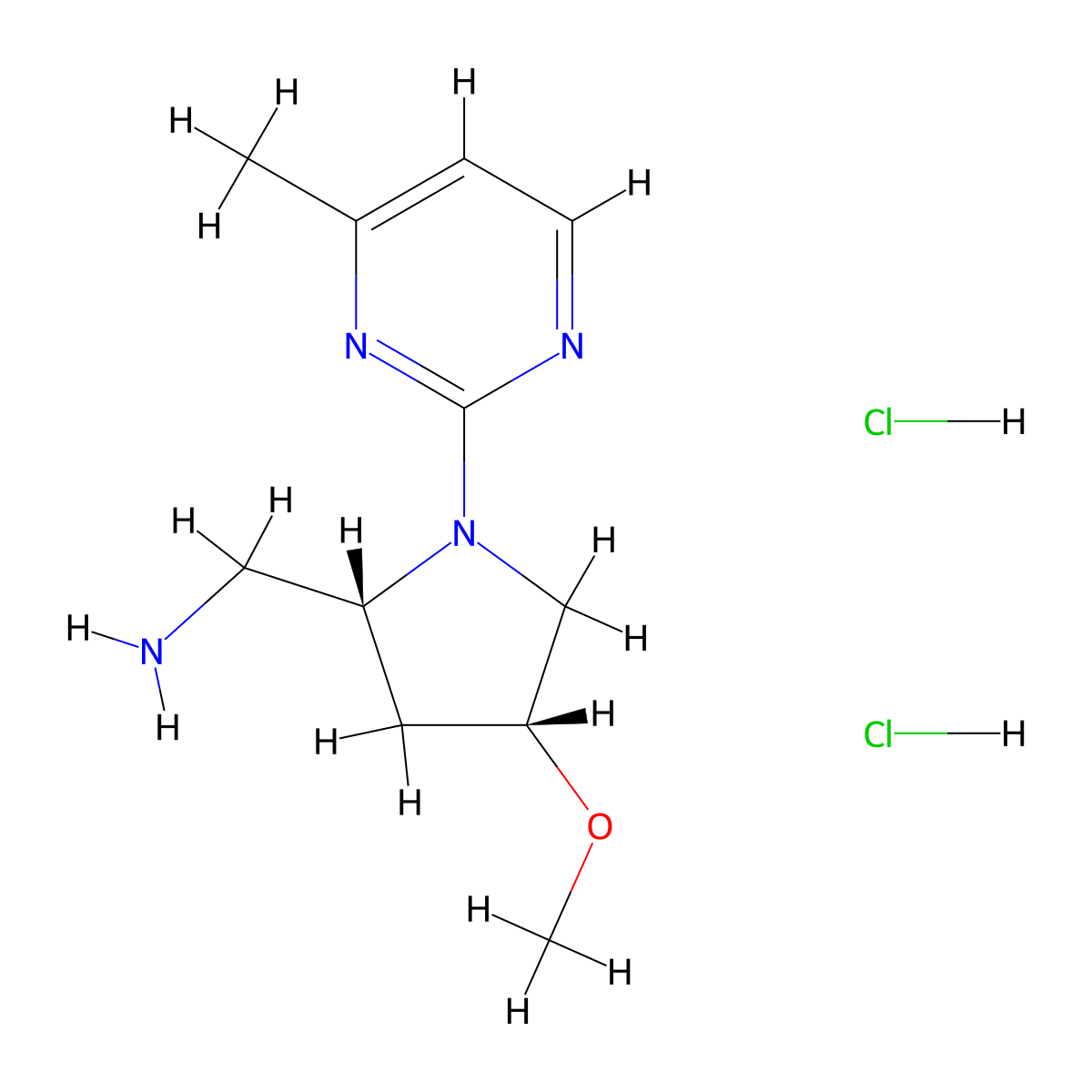 1-[(2R,4R)-4-methoxy-1-(4-methylpyrimidin-2-yl)pyrrolidin-2-yl]methanaminedihydrochloride molecular structure, CAS 2402789-05-1
