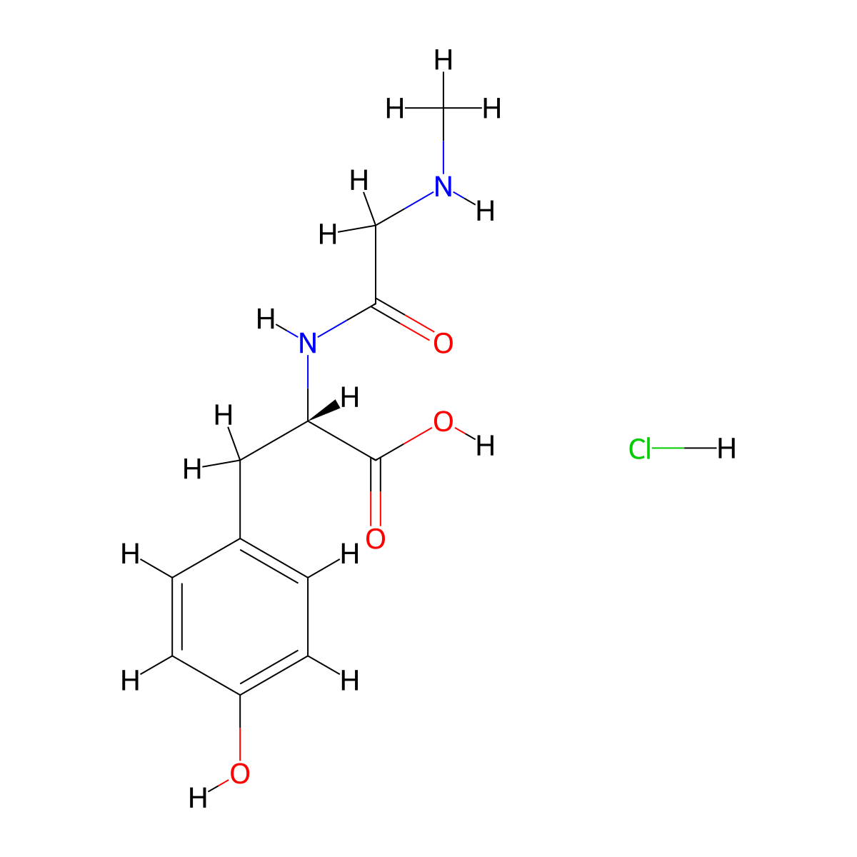 (2S)-3-(4-hydroxyphenyl)-2-(2-(methylamino)acetamido)propanoic acid hydrochloride molecular structure, CAS 2402789-10-8