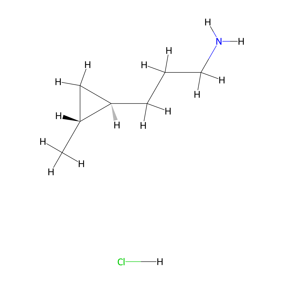 3-[(1R,2R)-2-Methylcyclopropyl]propan-1-amine;hydrochloride molecular structure, CAS 2402789-48-2