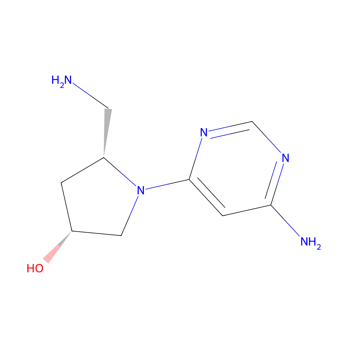 (3R,5R)-5-(aminomethyl)-1-(6-aminopyrimidin-4-yl)pyrrolidin-3-ol molecular structure, CAS 2402789-62-0