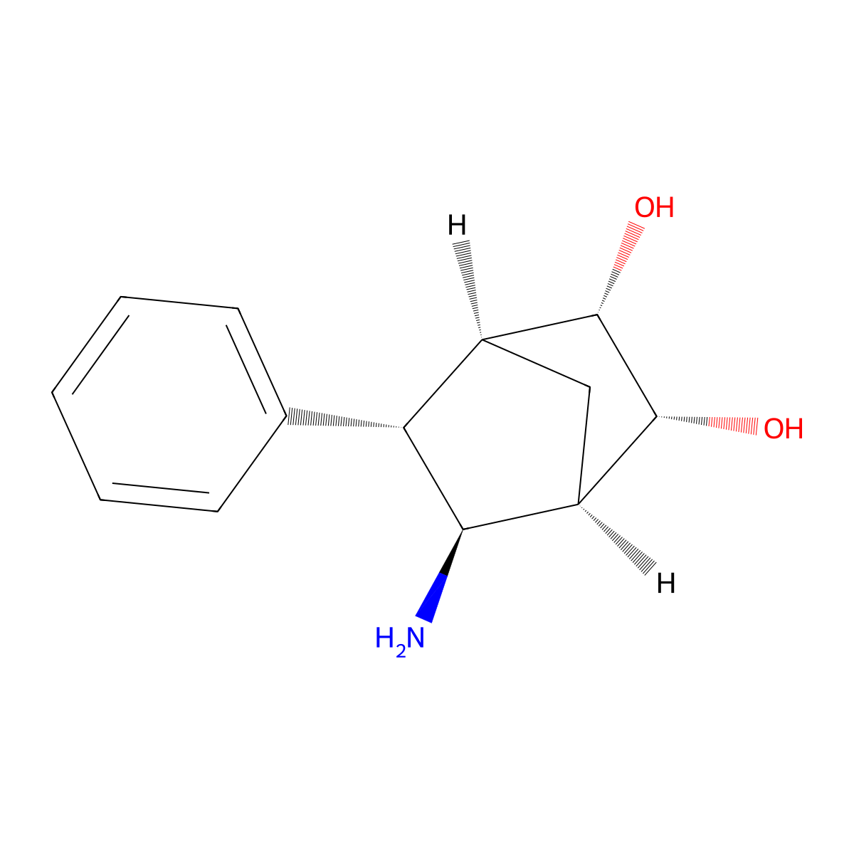 rac-(1R,2R,3S,4S,5R,6R)-5-amino-6-phenylbicyclo[2.2.1]heptane-2,3-diol molecular structure, CAS 2402789-76-6