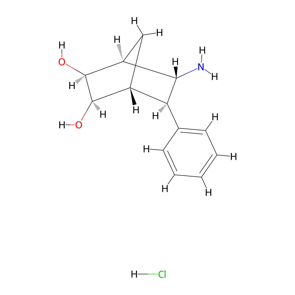 rac-(1R,2R,3S,4S,5R,6R)-5-amino-6-phenylbicyclo[2.2.1]heptane-2,3-diolhydrochloride molecular structure, CAS 2402789-77-7
