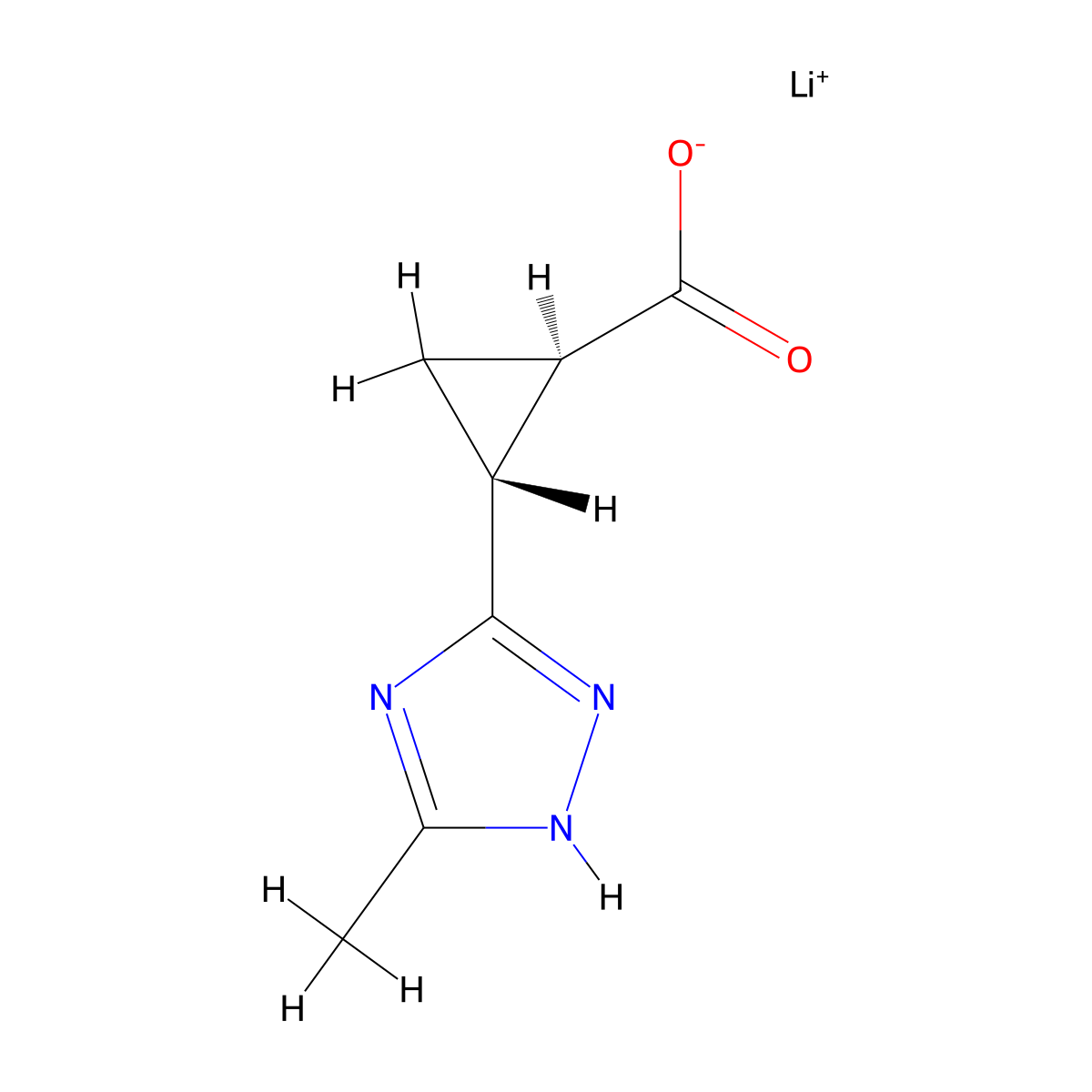 rac-lithium(1+)ion(1R,2R)-2-(5-methyl-1H-1,2,4-triazol-3-yl)cyclopropane-1-carboxylate,trans molecular structure, CAS 2402789-79-9