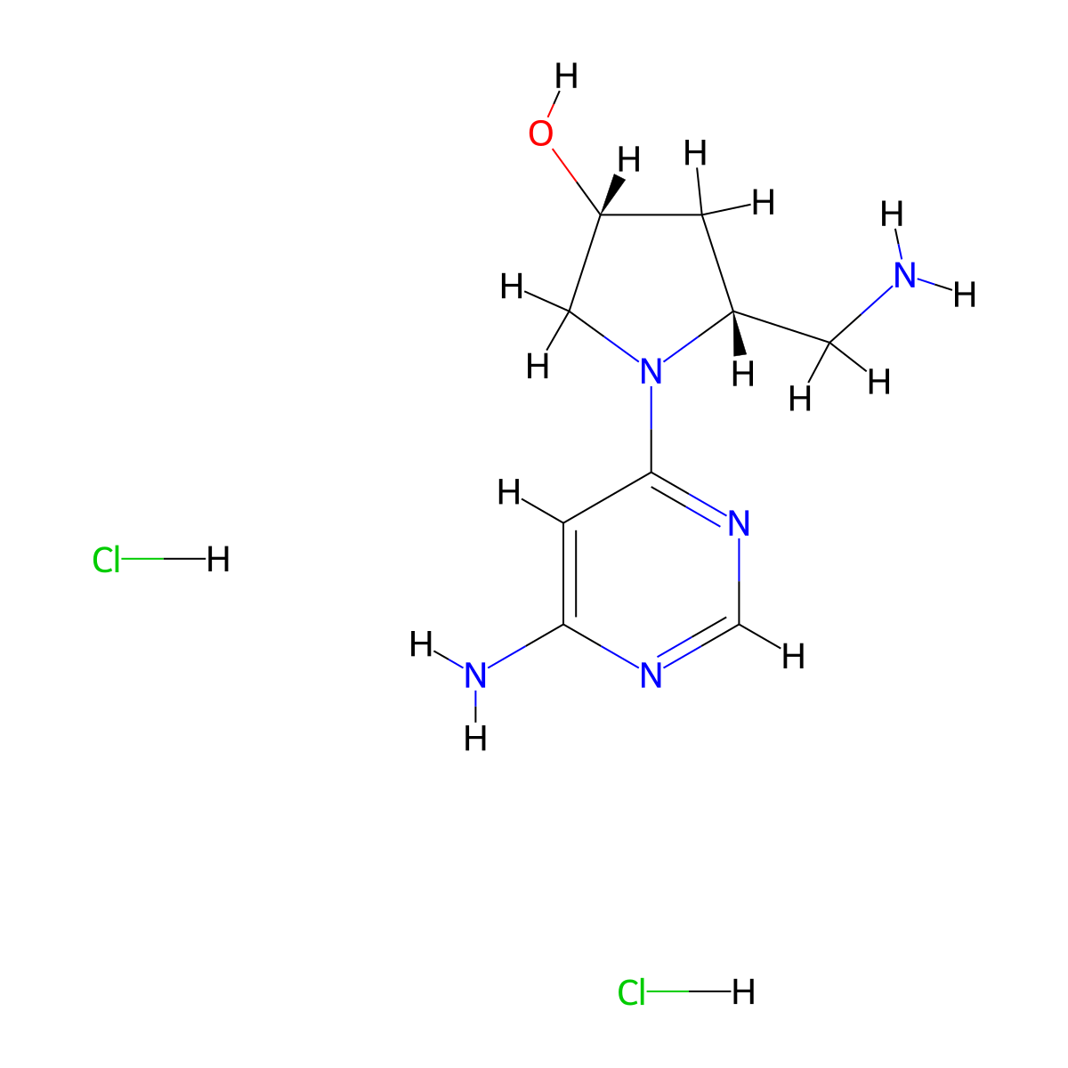 (3R,5R)-5-(aminomethyl)-1-(6-aminopyrimidin-4-yl)pyrrolidin-3-ol dihydrochloride molecular structure, CAS 2402789-82-4