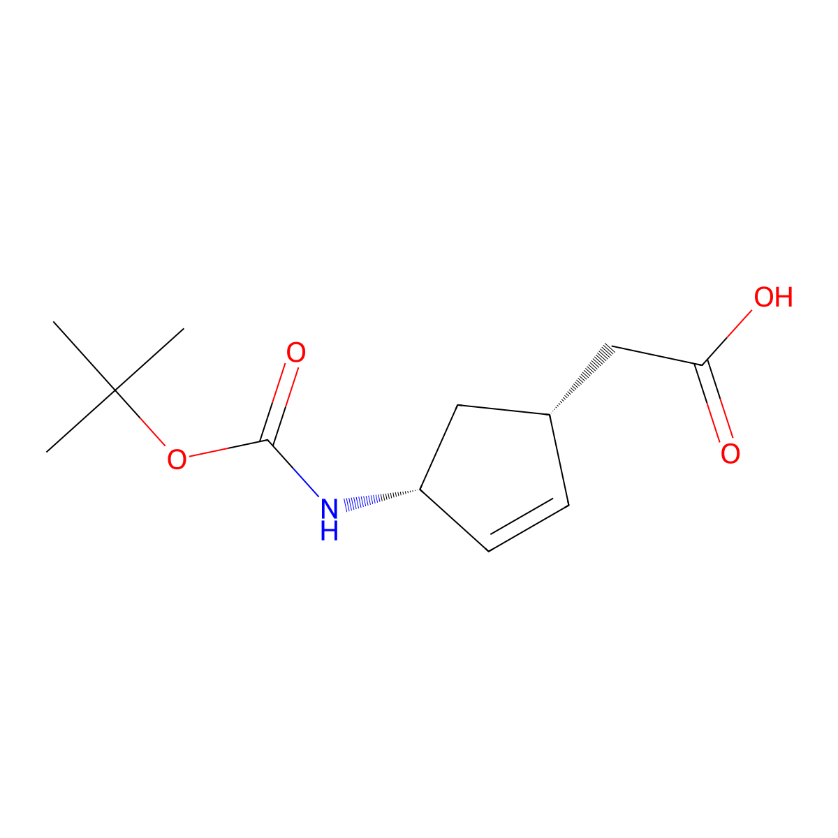 2-((1R,4R)-4-(((tert-butoxy)carbonyl)amino)cyclopent-2-en-1-yl)acetic acid molecular structure, CAS 2402789-91-5