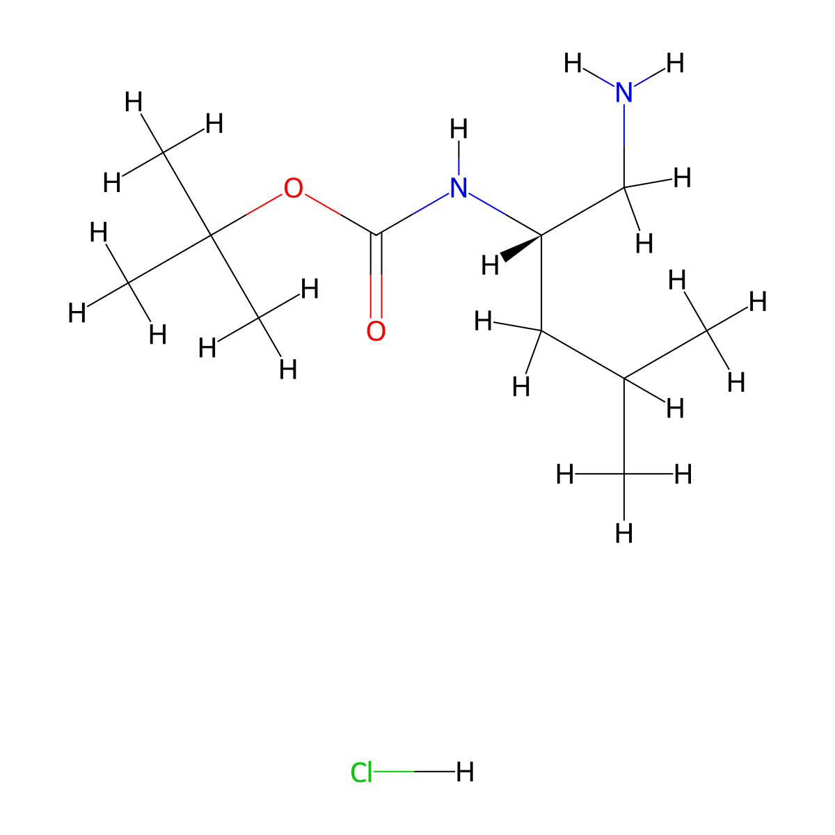 tert-butyl N-((2S)-1-amino-4-methylpentan-2-yl)carbamate hydrochloride molecular structure, CAS 2402789-95-9