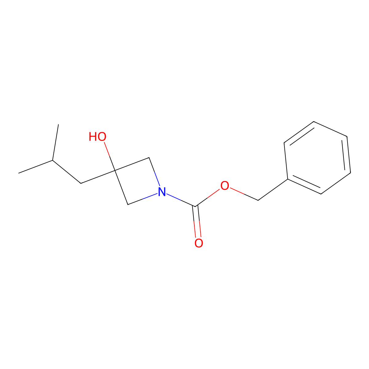 Benzyl 3-hydroxy-3-(2-methylpropyl)azetidine-1-carboxylate molecular structure, CAS 2402828-43-5