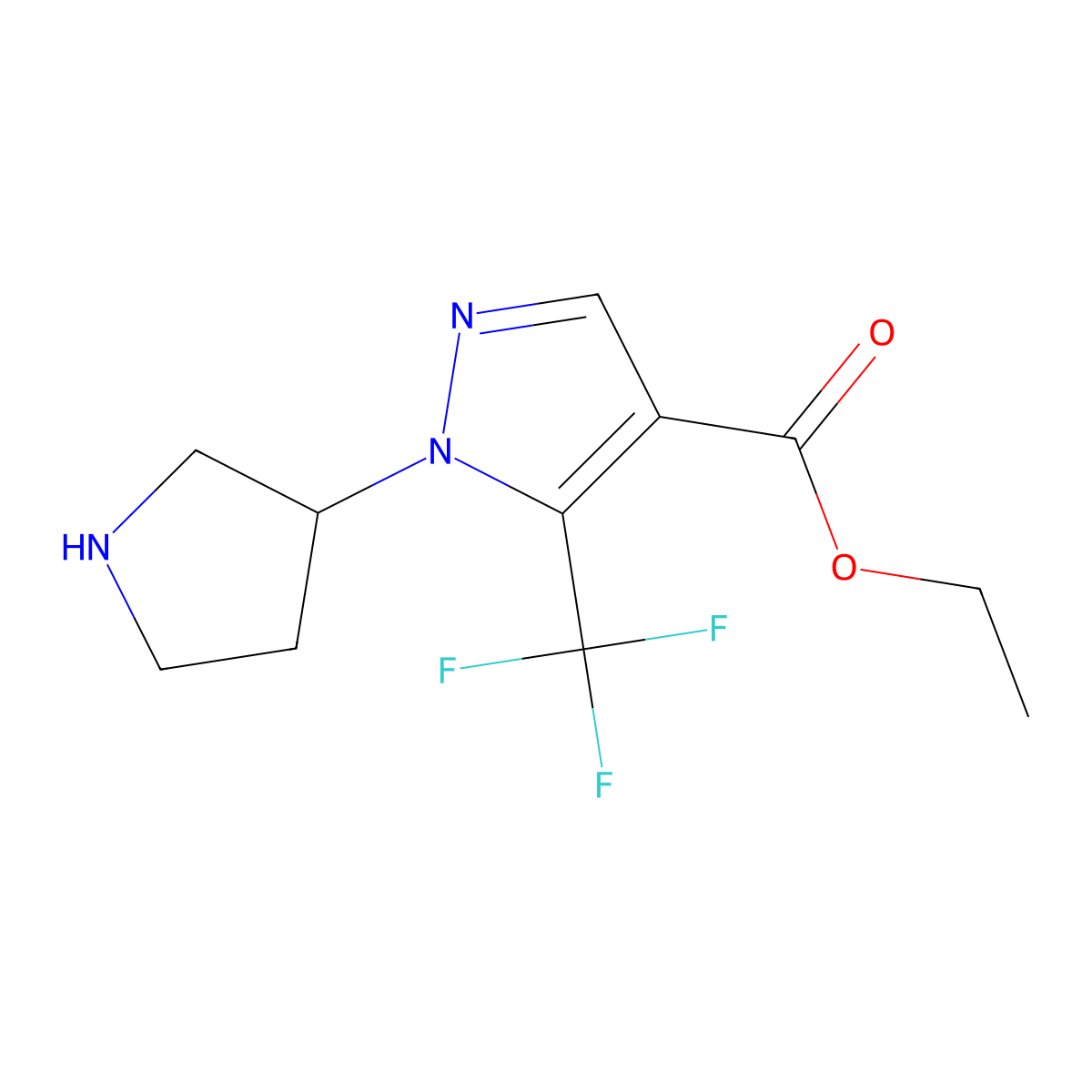 Ethyl 1-pyrrolidin-3-yl-5-(trifluoromethyl)pyrazole-4-carboxylate molecular structure, CAS 2402828-48-0