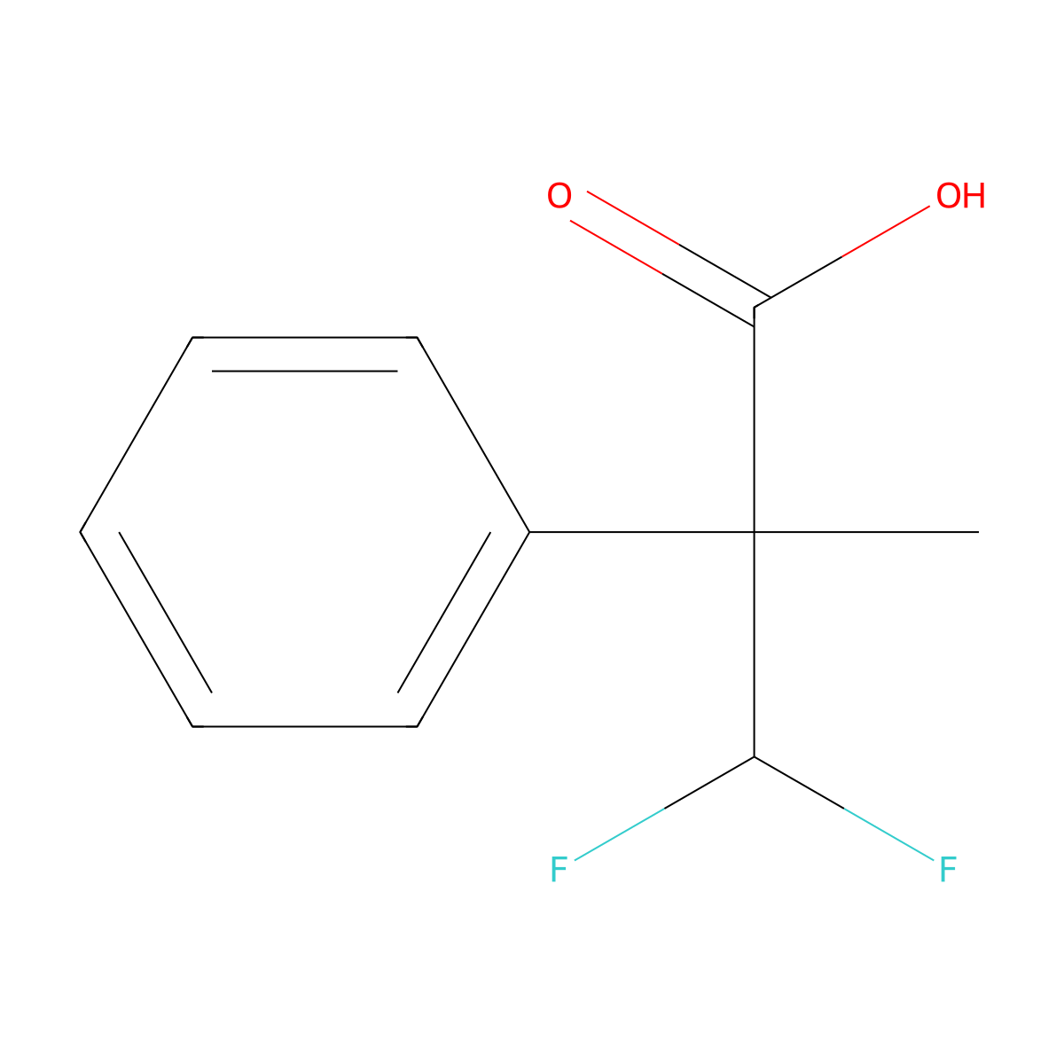 3,3-Difluoro-2-methyl-2-phenylpropanoic acid molecular structure, CAS 2402828-53-7