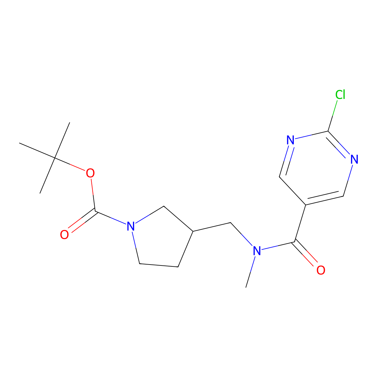tert-butyl3-{[1-(2-chloropyrimidin-5-yl)-N-methylformamido]methyl}pyrrolidine-1-carboxylate molecular structure, CAS 2402828-61-7