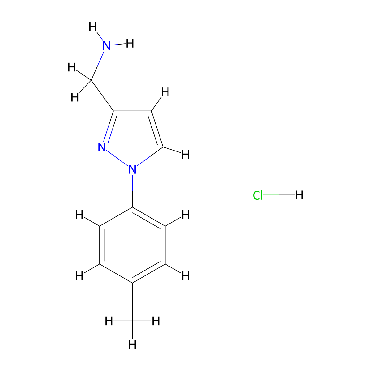 (1-(4-methylphenyl)-1H-pyrazol-3-yl)methanamine hydrochloride molecular structure, CAS 2402828-66-2