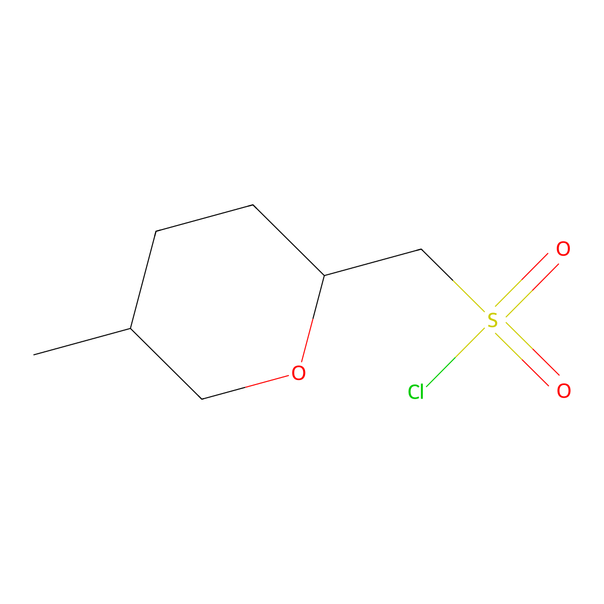 (5-Methyloxan-2-yl)methanesulfonyl chloride molecular structure, CAS 2402828-68-4