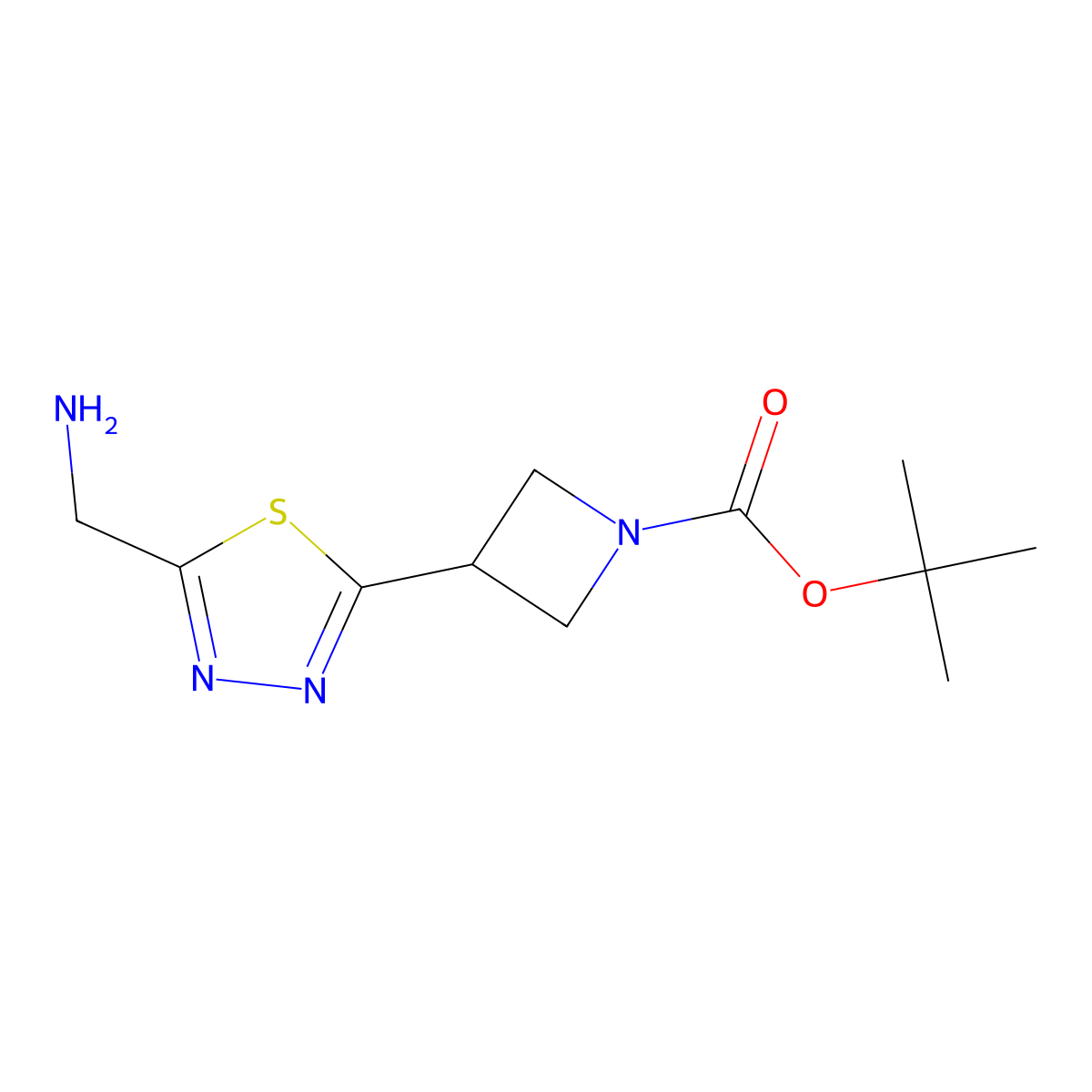 Tert-butyl 3-(5-(aminomethyl)-1,3,4-thiadiazol-2-yl)azetidine-1-carboxylate molecular structure, CAS 2402828-76-4