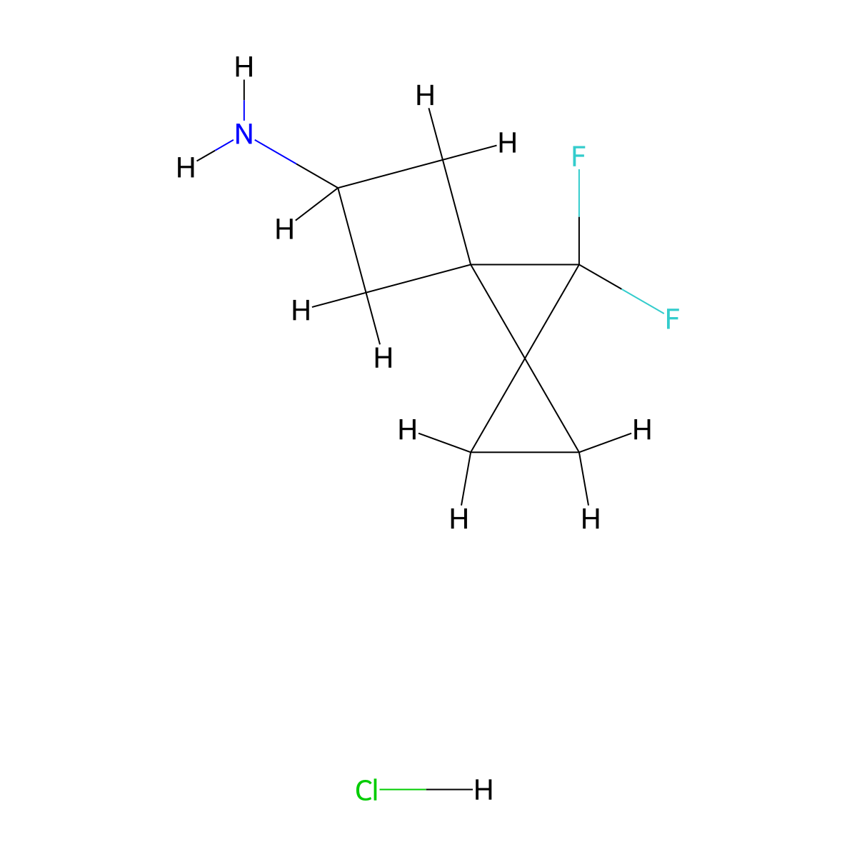 8,8-Difluorodispiro[2.0.3^{4}.1^{3}]octan-6-amine hydrochloride molecular structure, CAS 2402828-89-9