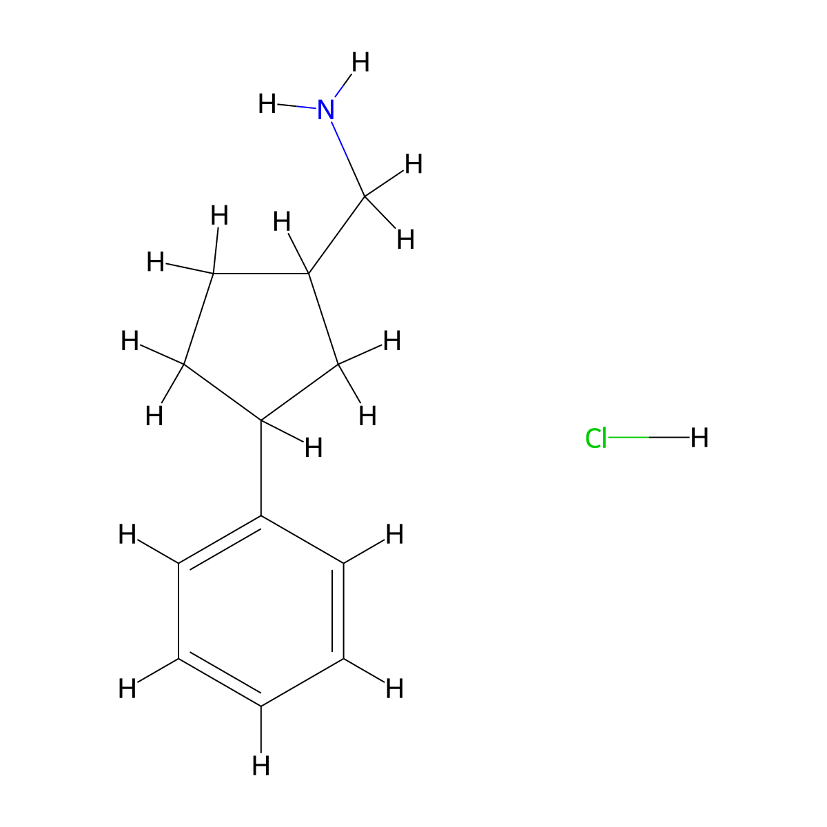 (3-phenylcyclopentyl)methanamine hydrochloride, Mixture of diastereomers molecular structure, CAS 2402829-19-8