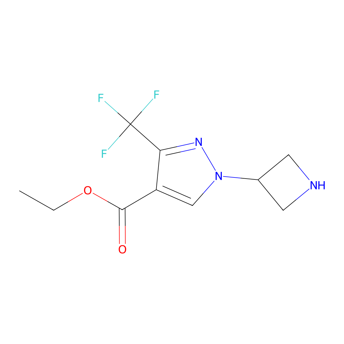 ethyl 1-(azetidin-3-yl)-3-(trifluoromethyl)-1H-pyrazole-4-carboxylate molecular structure, CAS 2402829-24-5