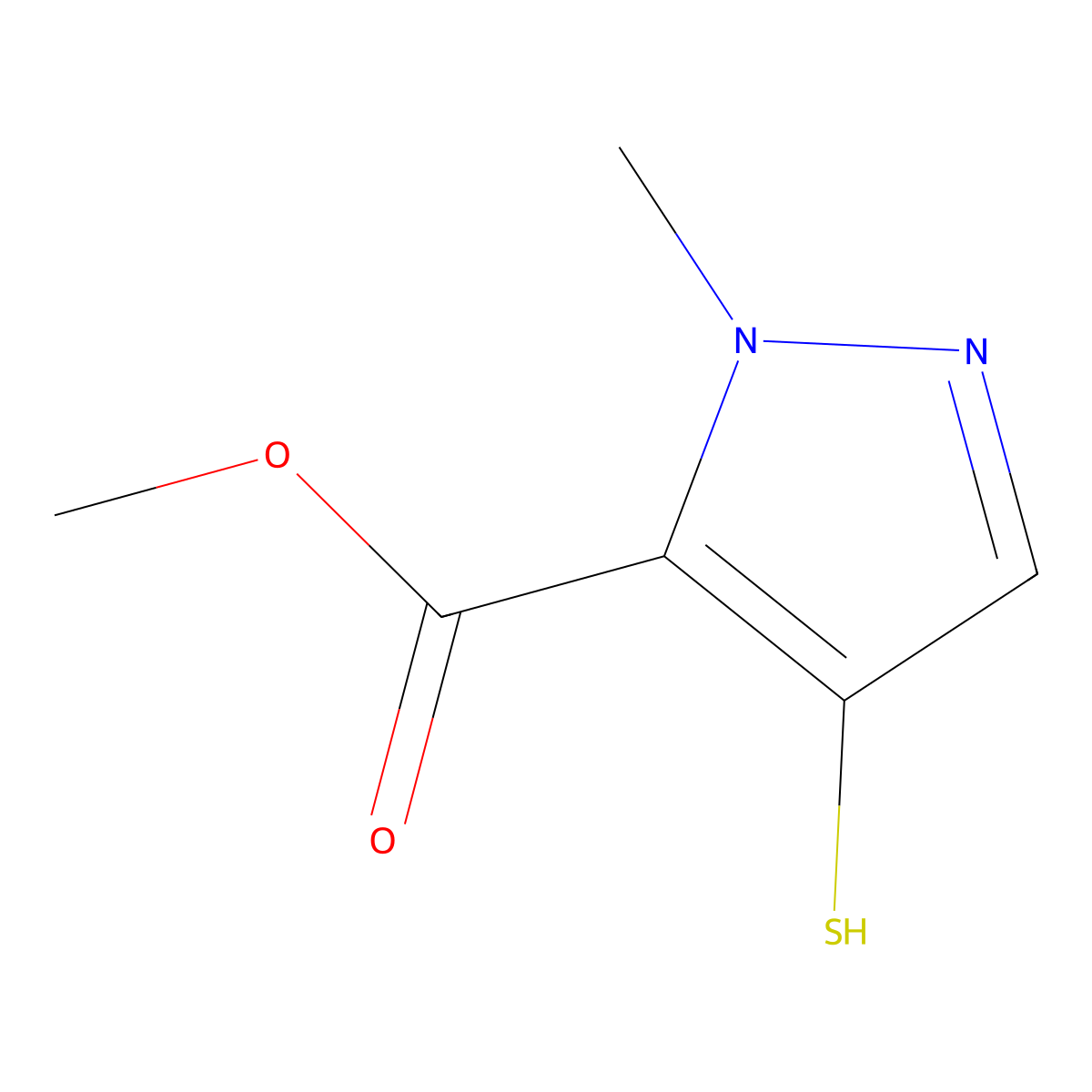 Methyl 2-methyl-4-sulfanylpyrazole-3-carboxylate molecular structure, CAS 2402829-35-8