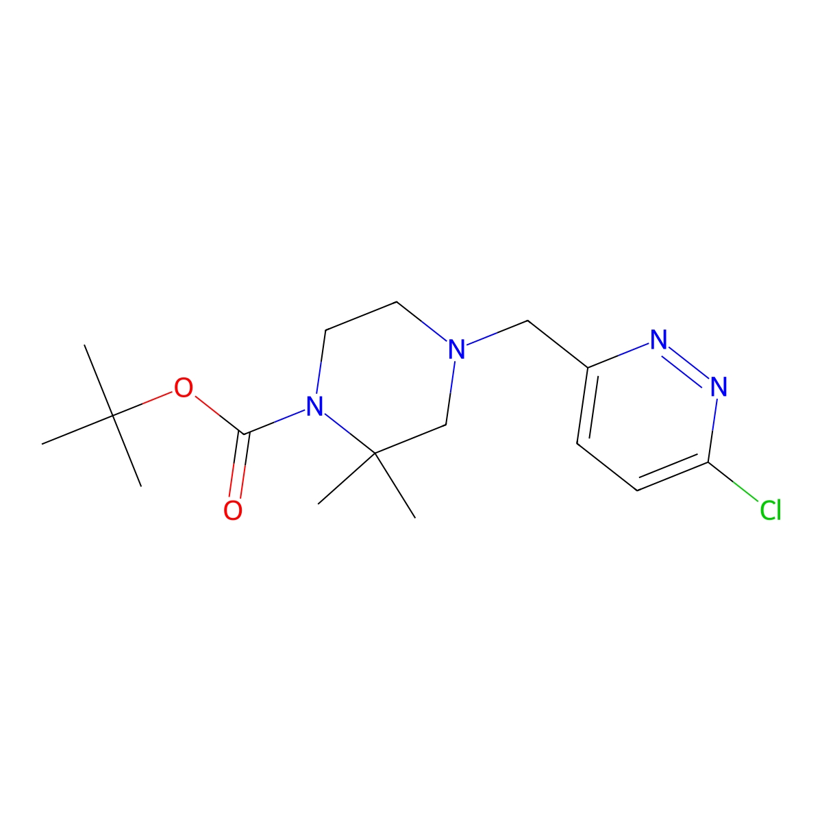 Tert-butyl 4-[(6-chloropyridazin-3-yl)methyl]-2,2-dimethylpiperazine-1-carboxylate molecular structure, CAS 2402829-44-9