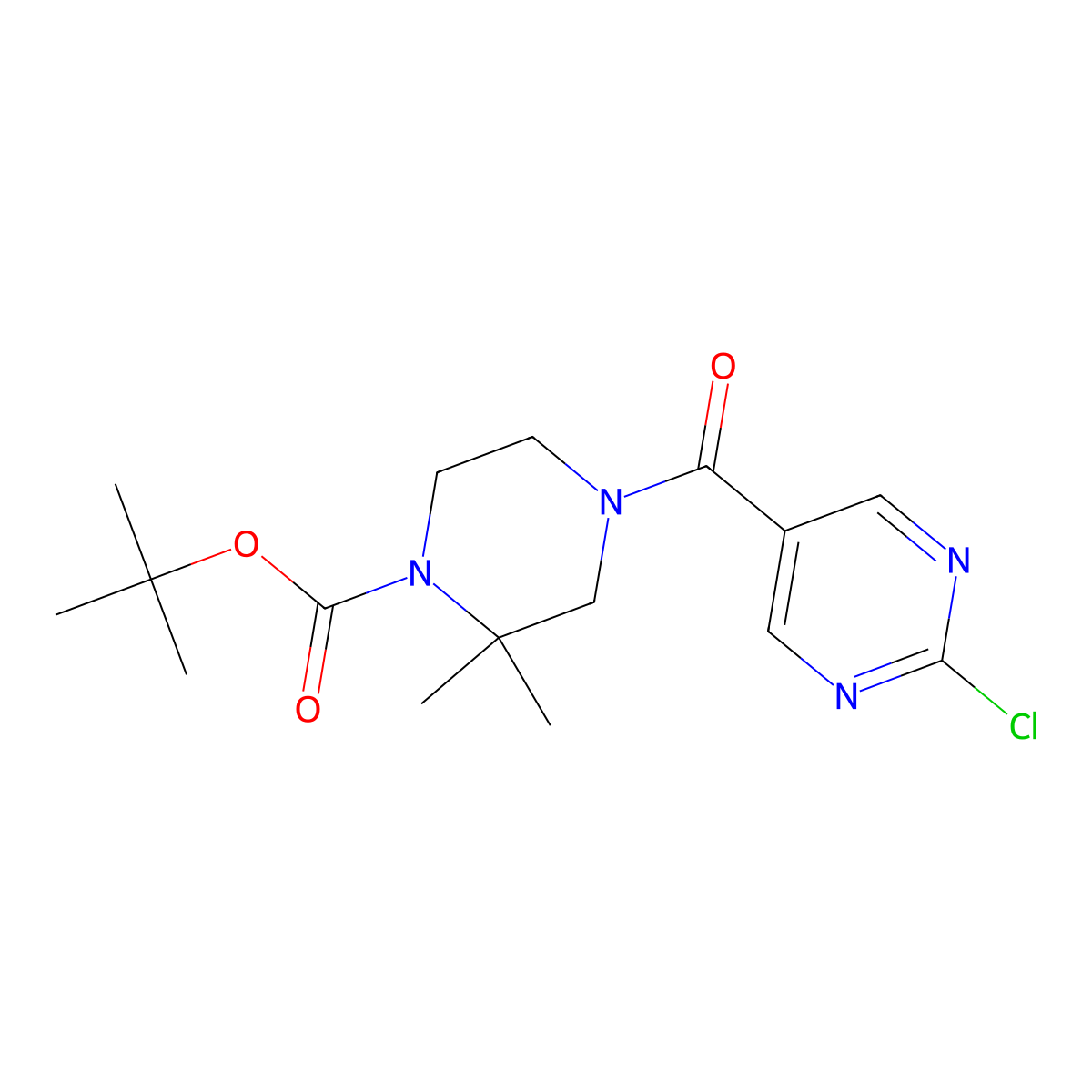 Tert-butyl4-(2-chloropyrimidine-5-carbonyl)-2,2-dimethylpiperazine-1-carboxylate molecular structure, CAS 2402829-45-0