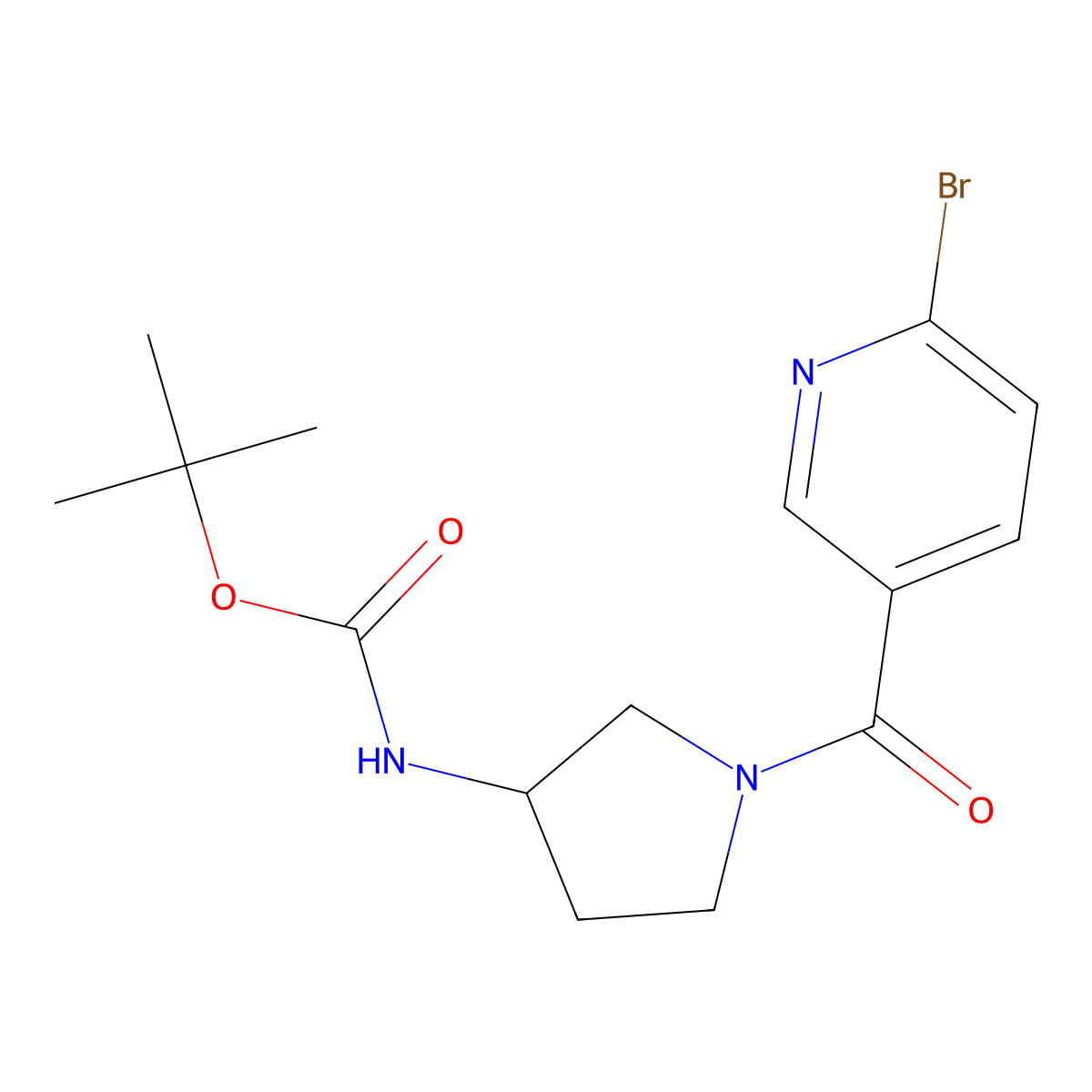 Tert-butyl N-[1-(6-bromopyridine-3-carbonyl)pyrrolidin-3-yl]carbamate molecular structure, CAS 2402829-46-1