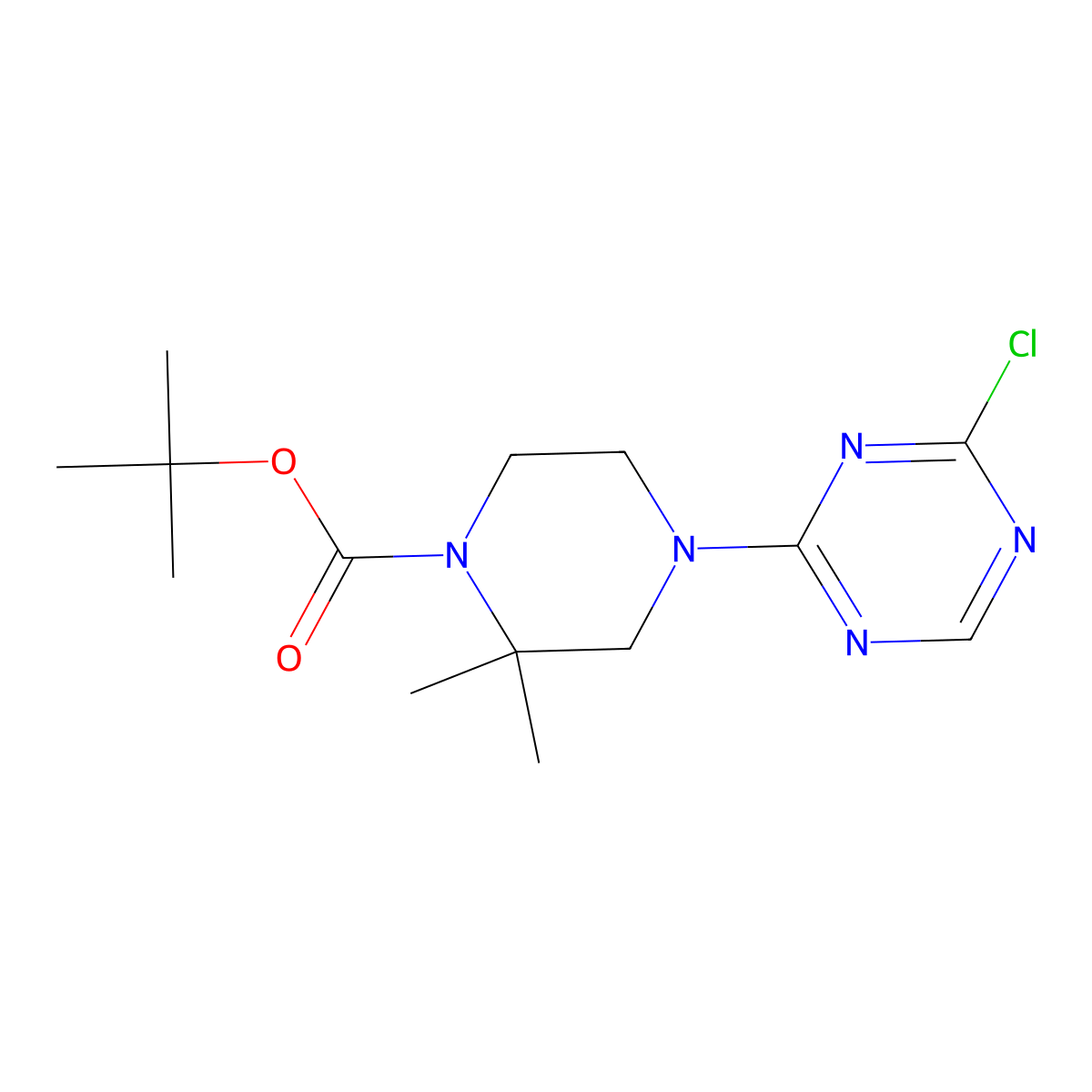 Tert-butyl 4-(4-chloro-1,3,5-triazin-2-yl)-2,2-dimethylpiperazine-1-carboxylate molecular structure, CAS 2402829-47-2