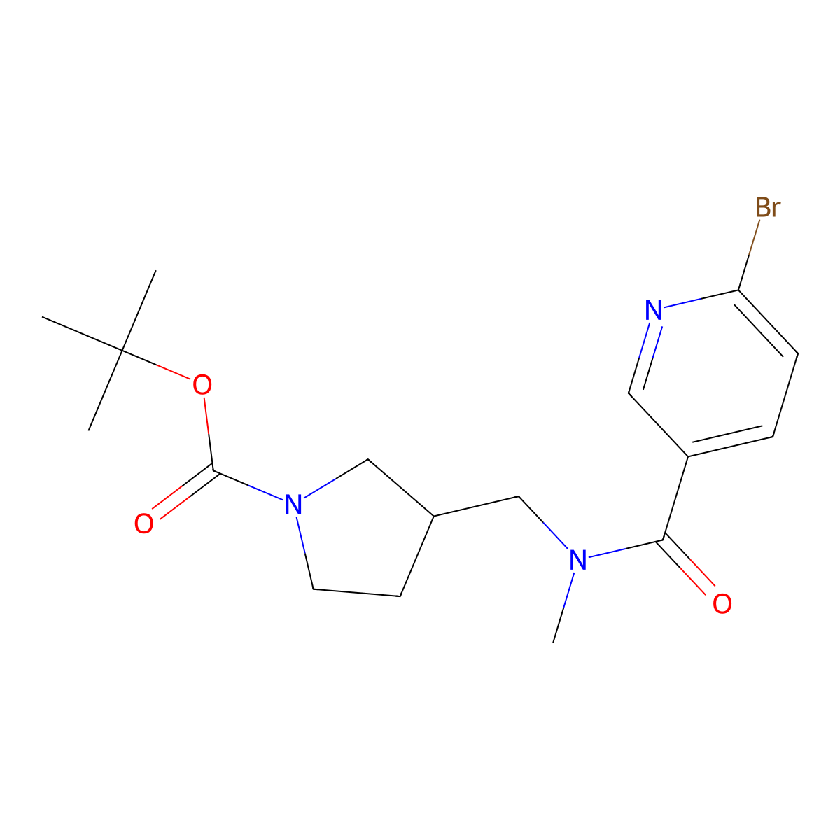 tert-butyl3-{[1-(6-bromopyridin-3-yl)-N-methylformamido]methyl}pyrrolidine-1-carboxylate molecular structure, CAS 2402829-54-1