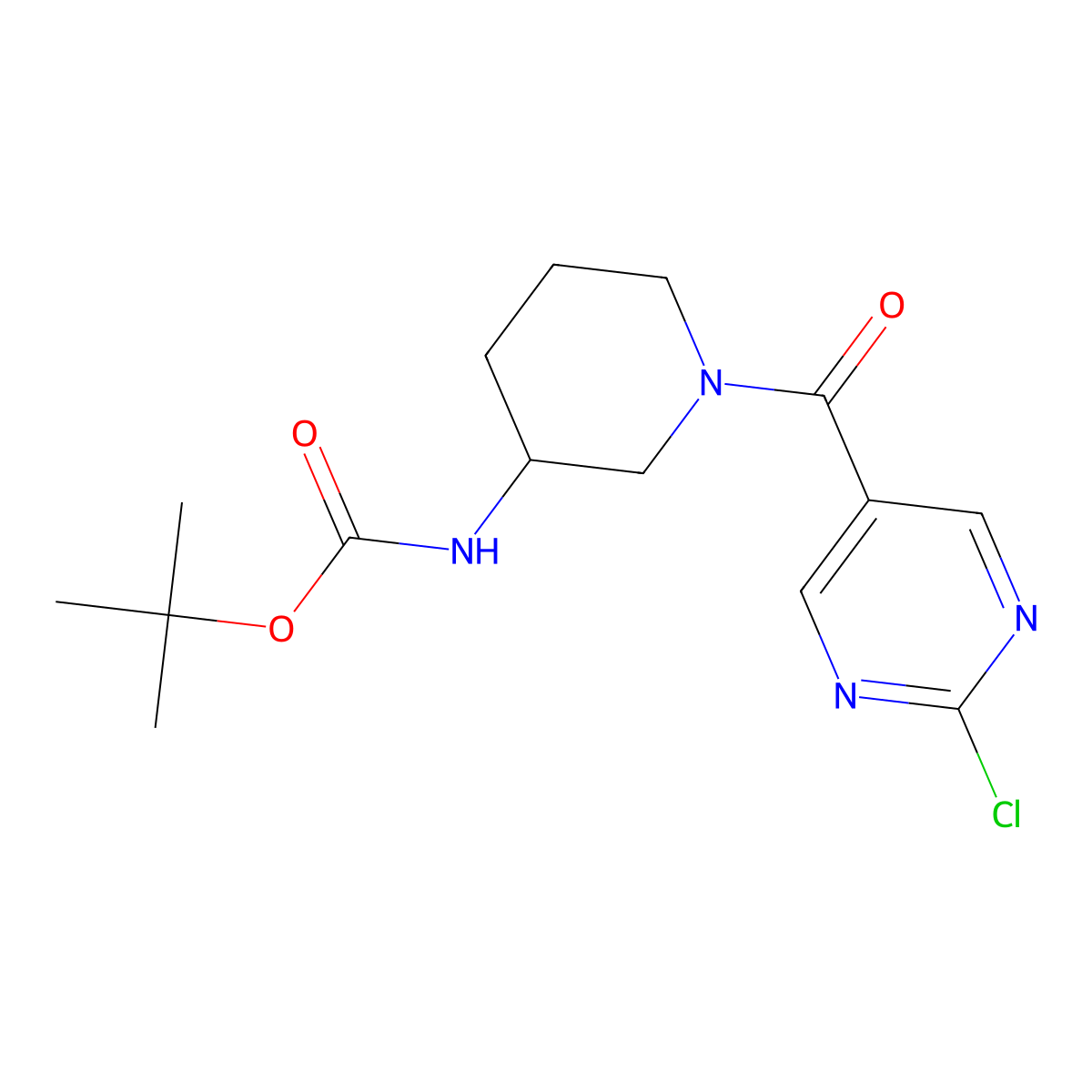 Tert-butyl N-[1-(2-chloropyrimidine-5-carbonyl)piperidin-3-yl]carbamate molecular structure, CAS 2402829-68-7
