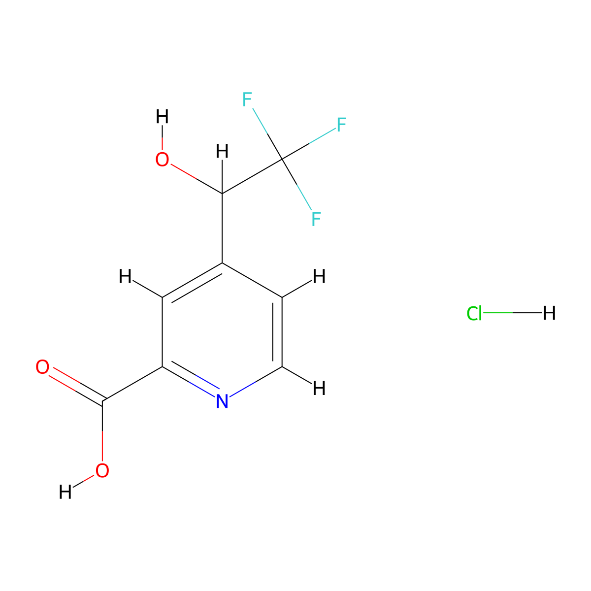 4-(2,2,2-Trifluoro-1-hydroxyethyl)pyridine-2-carboxylic acid hydrochloride molecular structure, CAS 2402829-77-8