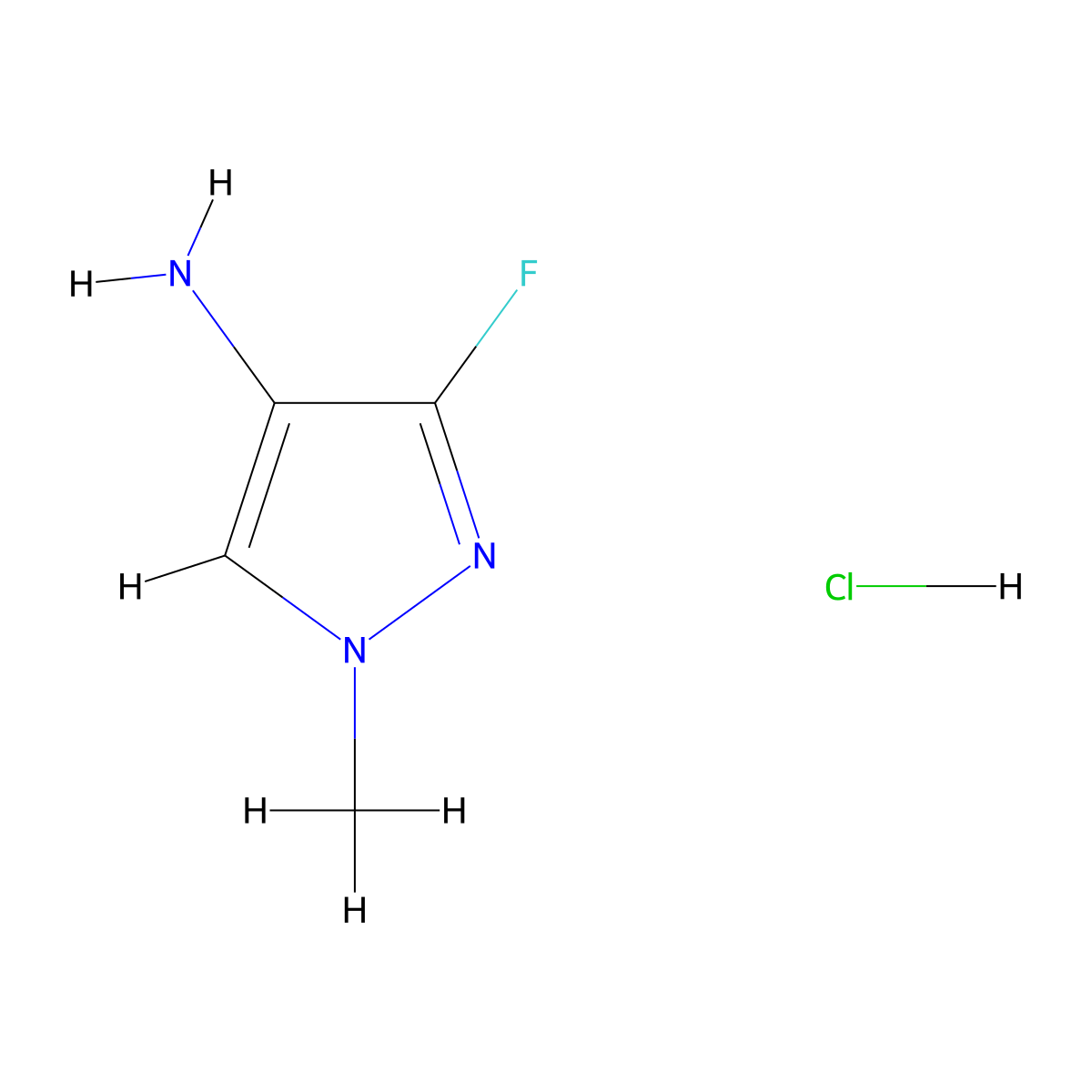 3-fluoro-1-methyl-1H-pyrazol-4-amine hydrochloride molecular structure, CAS 2402829-78-9