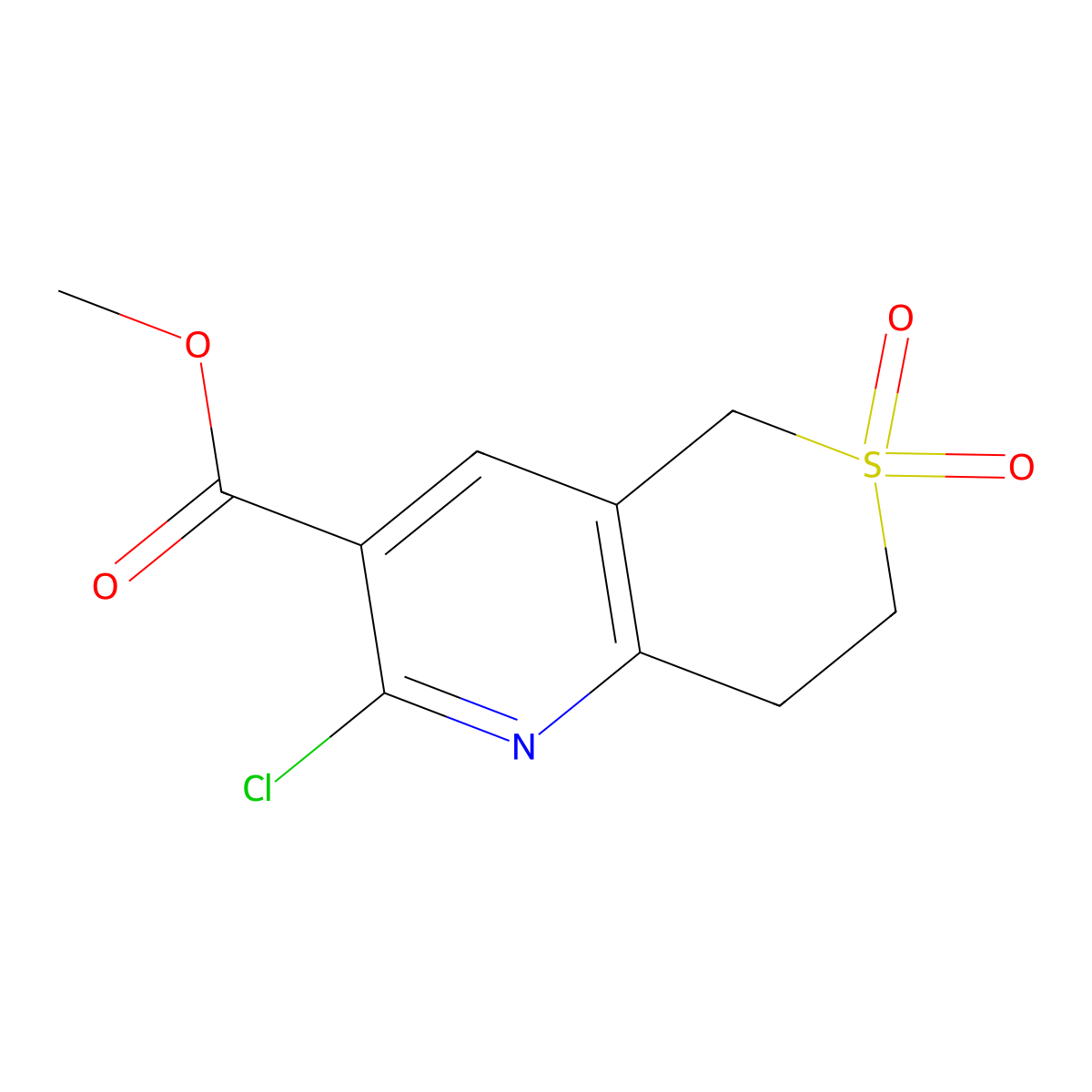 Methyl 2-chloro-6,6-dioxo-7,8-dihydro-5H-thiopyrano[4,3-b]pyridine-3-carboxylate molecular structure, CAS 2402829-97-2