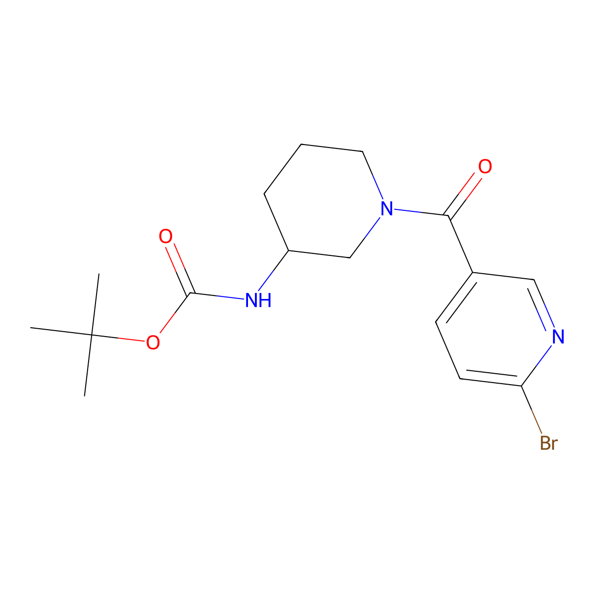 Tert-butyl N-[1-(6-bromopyridine-3-carbonyl)piperidin-3-yl]carbamate molecular structure, CAS 2402830-06-0