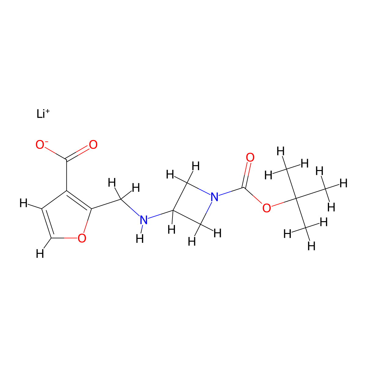 Lithium(1+)ion2-[({1-[(tert-butoxy)carbonyl]azetidin-3-yl}amino)methyl]furan-3-carboxylate molecular structure, CAS 2402830-18-4