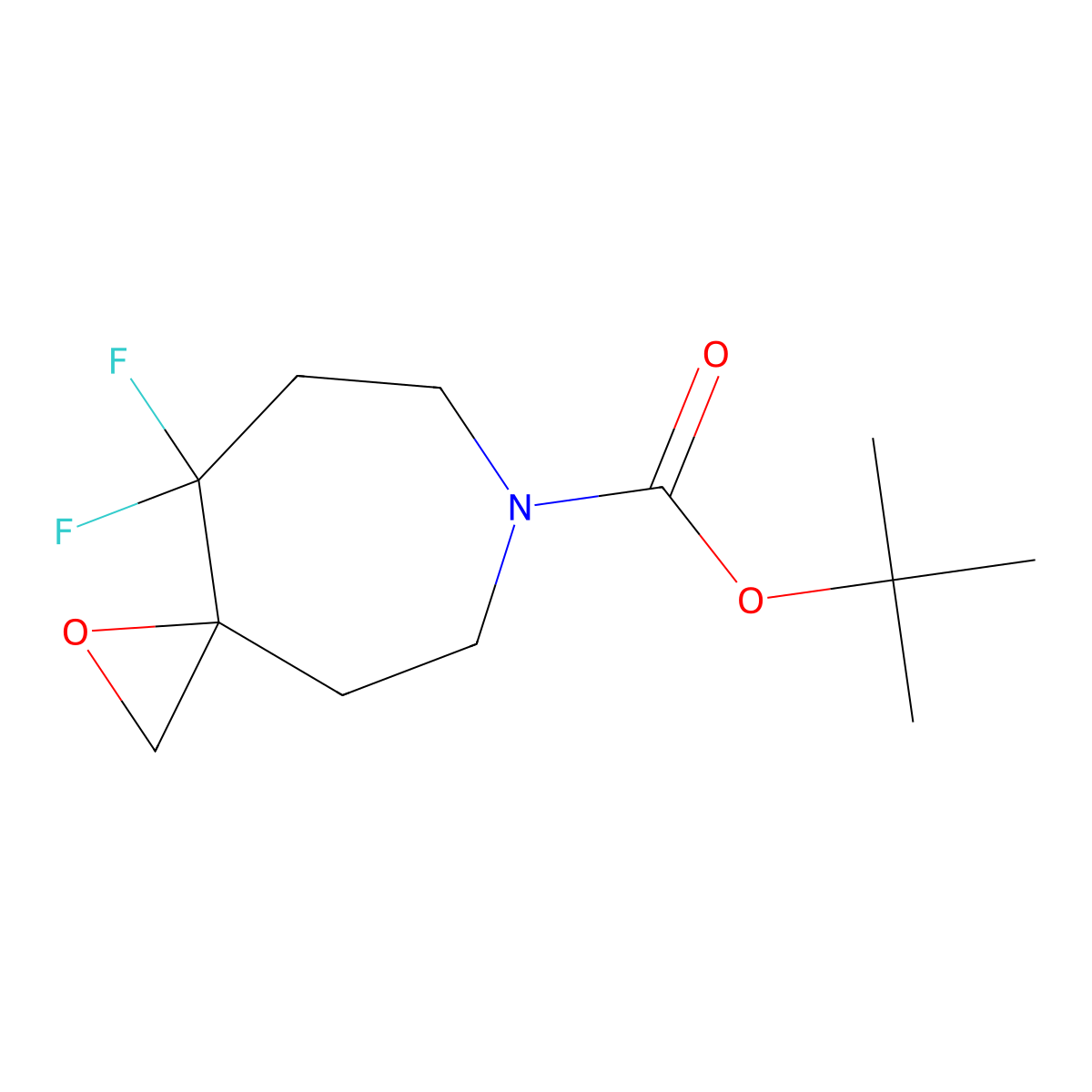 Tert-butyl 9,9-difluoro-1-oxa-6-azaspiro(2.6)nonane-6-carboxylate molecular structure, CAS 2402830-22-0