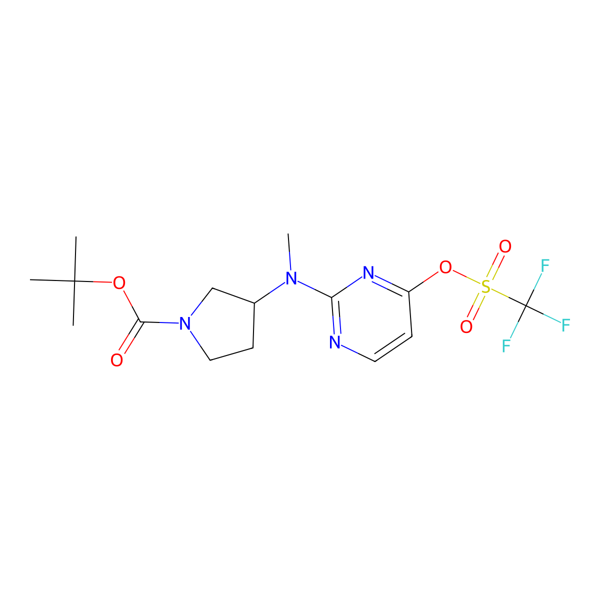 Tert-butyl3-{methyl[4-(trifluoromethanesulfonyloxy)pyrimidin-2-yl]amino}pyrrolidine-1-carboxylate molecular structure, CAS 2402830-24-2