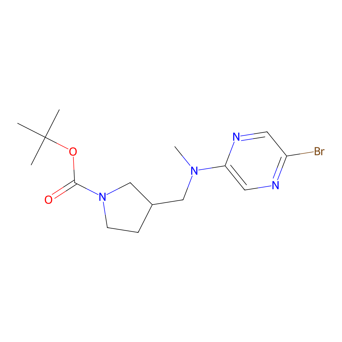Tert-butyl 3-[[(5-bromopyrazin-2-yl)-methylamino]methyl]pyrrolidine-1-carboxylate molecular structure, CAS 2402830-44-6